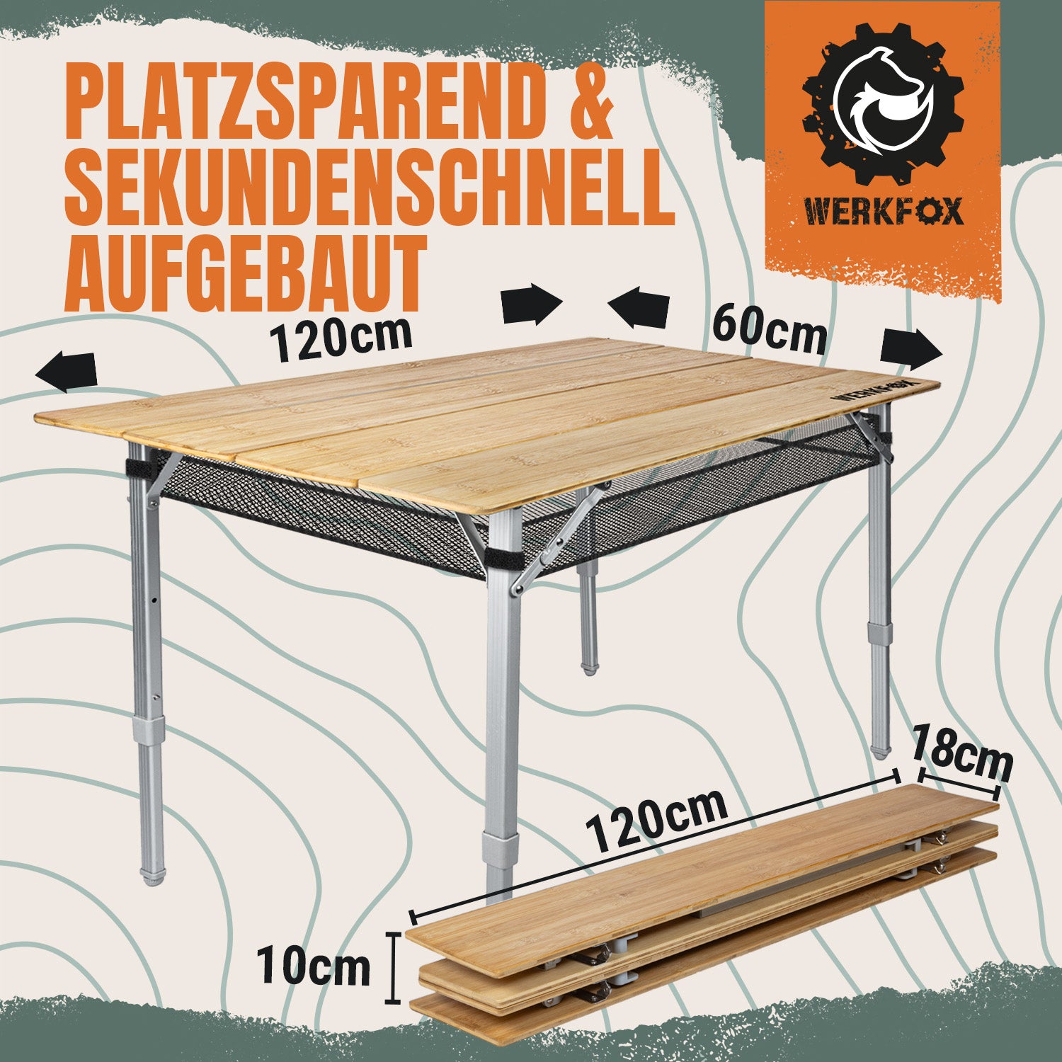 Klappbarer Campingtisch aus Bambus - Faltbarer Gartentisch