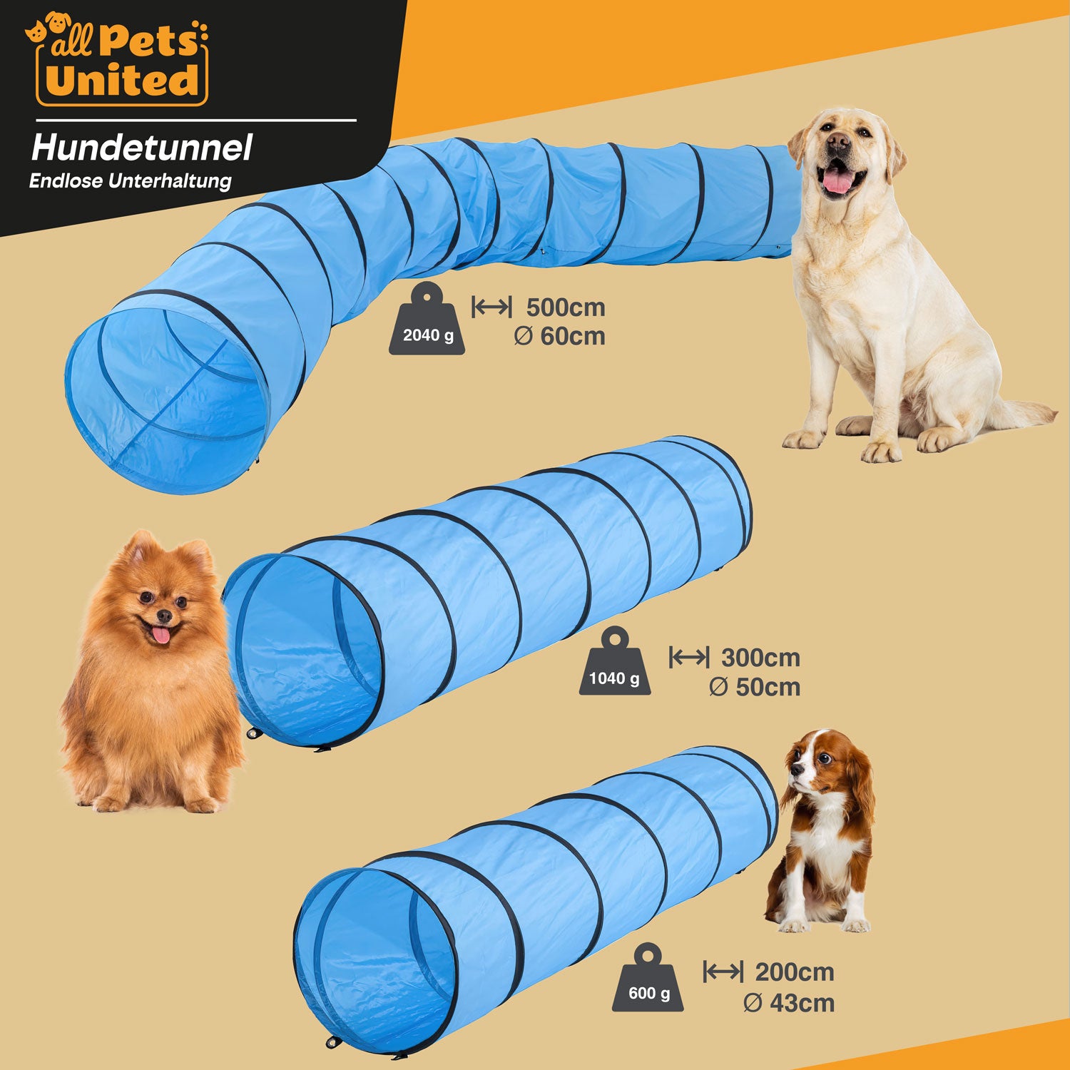 Agility Hundetunnel Set, inkl. Frisbee und Hürden für Spiel und Training