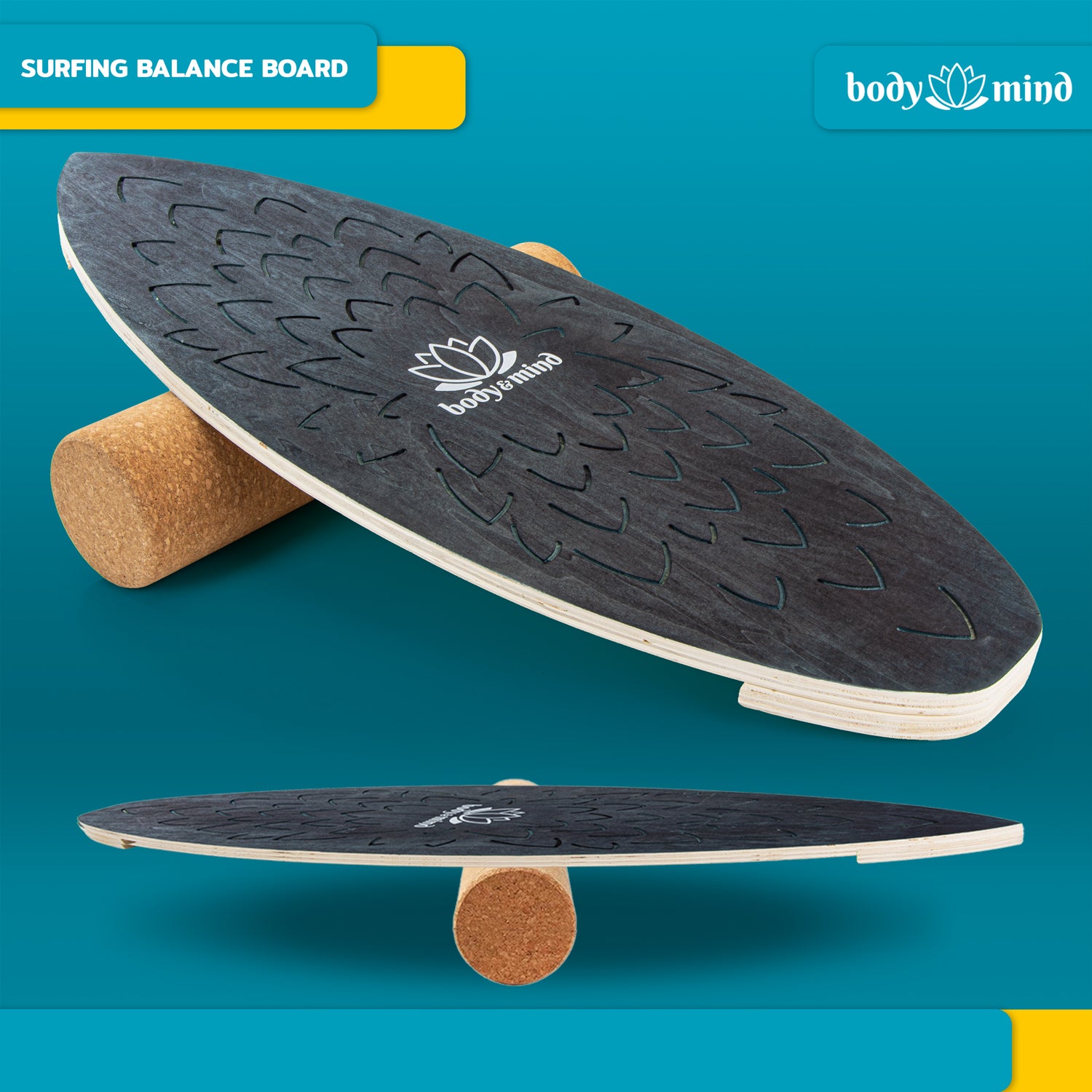 Balance-Board Surfbrett - Balance-Board mit Korkrolle & Ständer