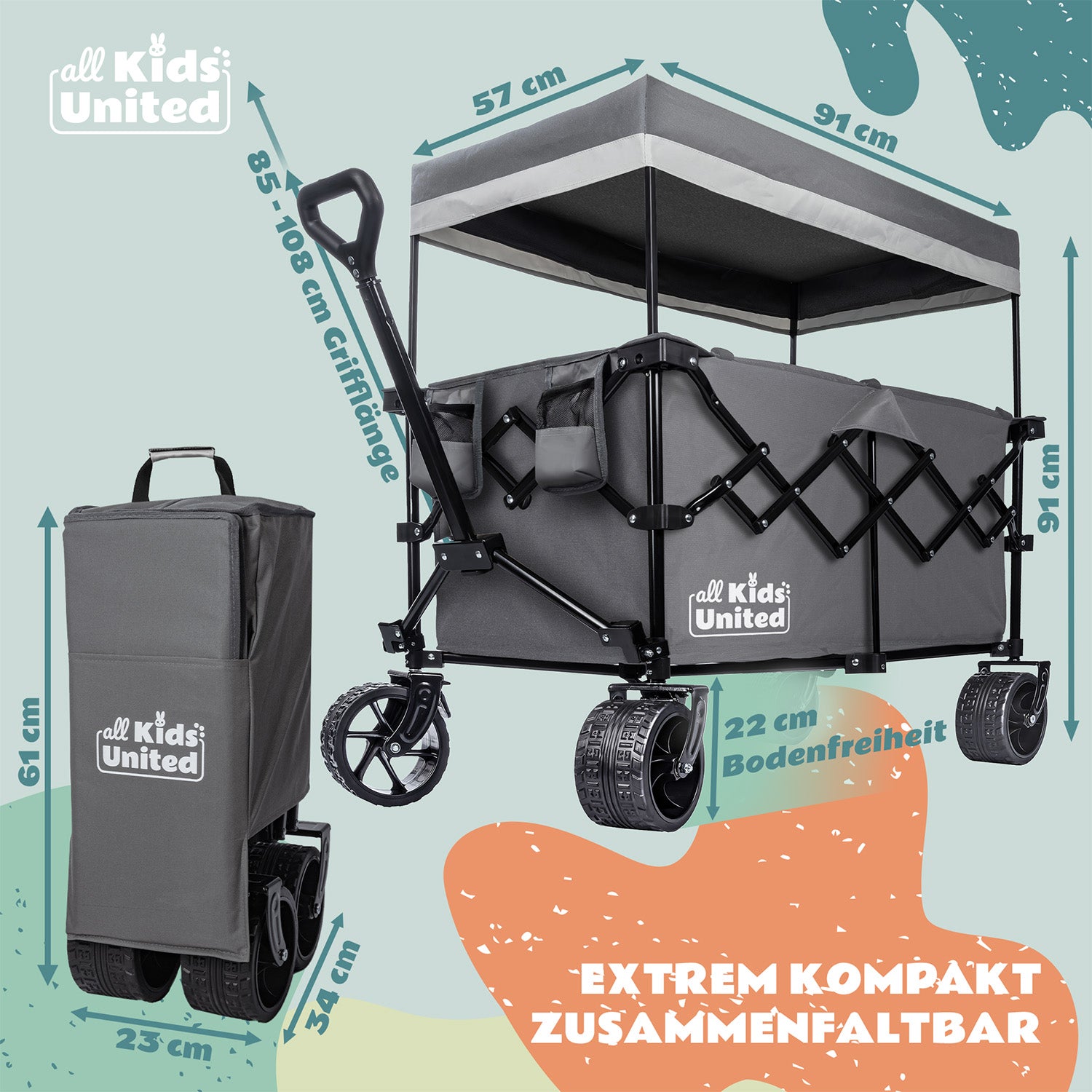 Faltbarer Bollerwagen - Strand-Buggy mit XXL Geländeräder und Bremse