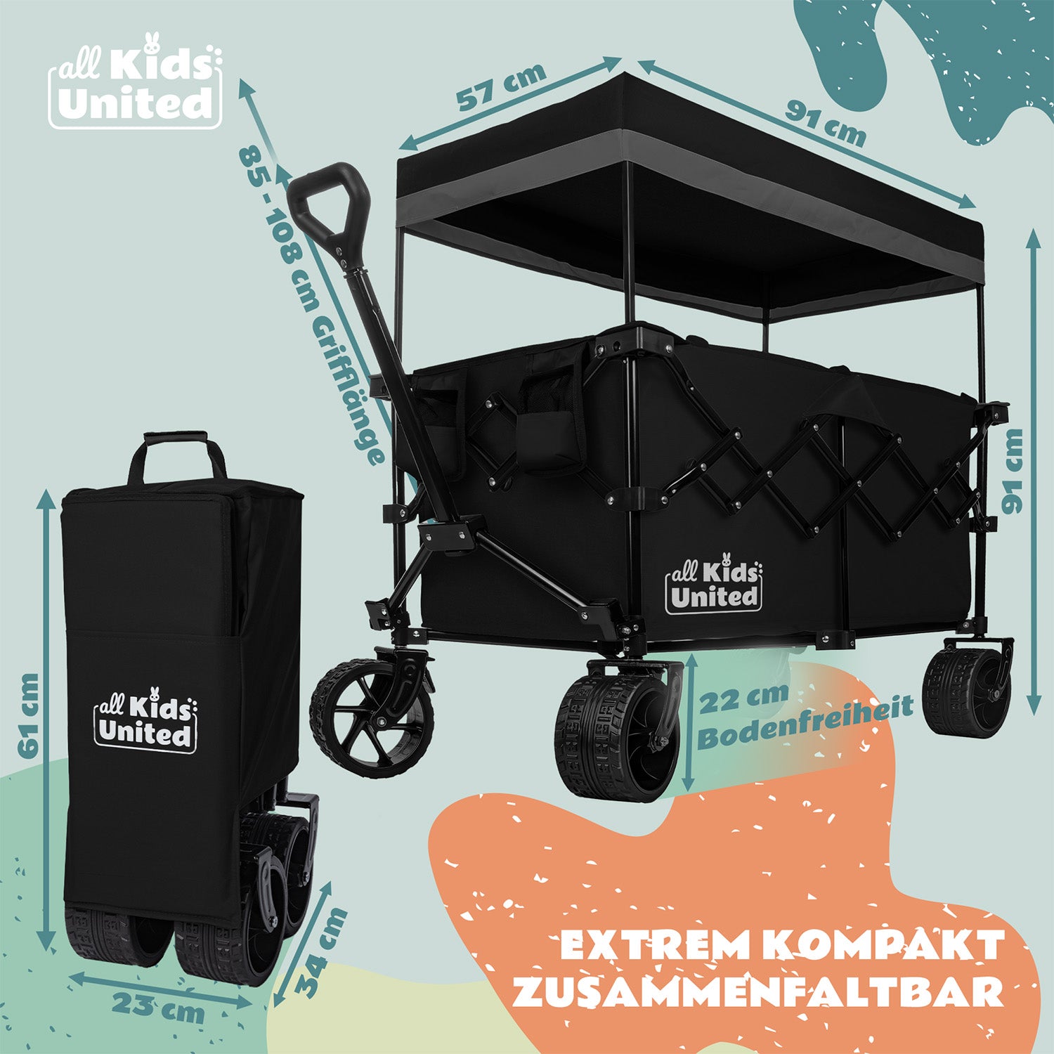 Faltbarer Bollerwagen - Strand-Buggy mit XXL Geländeräder und Bremse