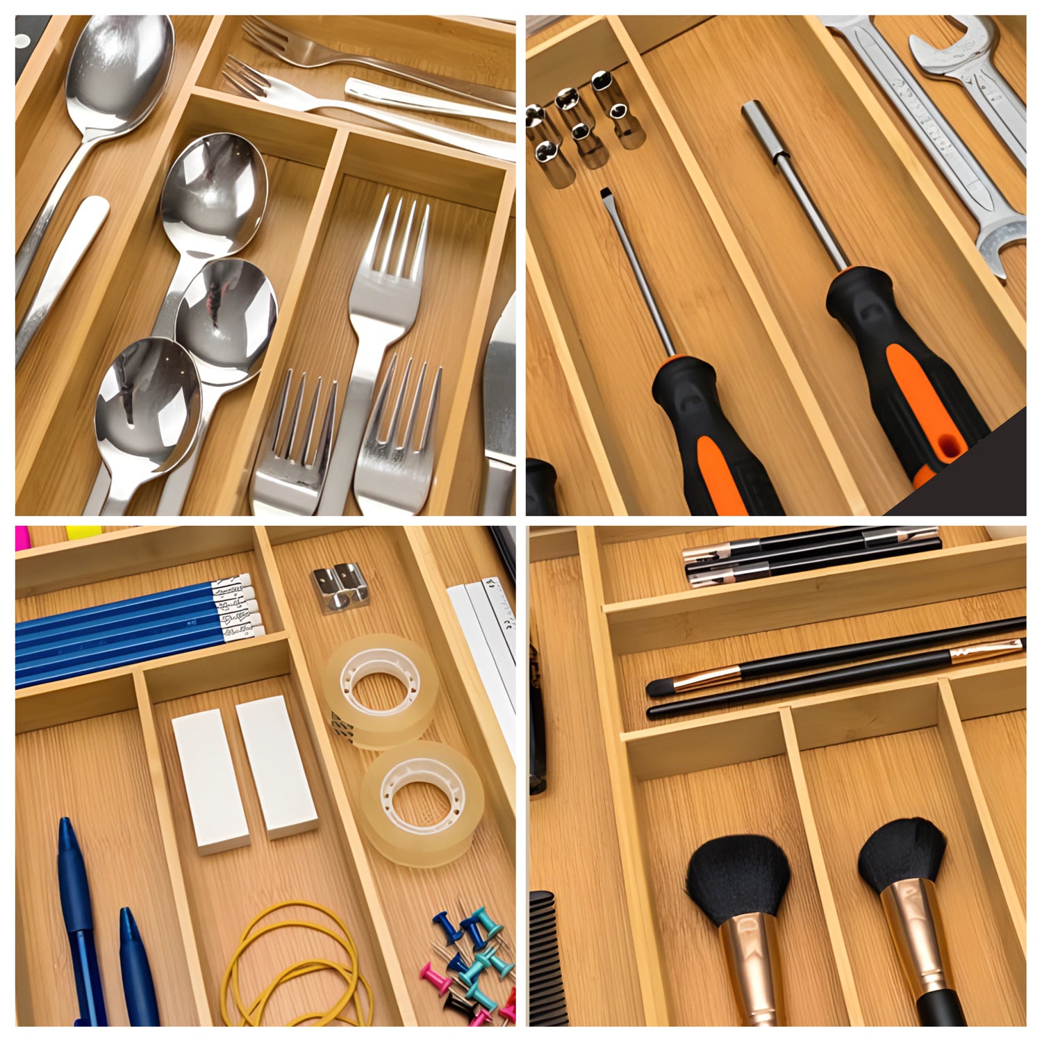 Holz Besteckeinsatz - Schubladeneinsatz Besteckkasten aus Bambus