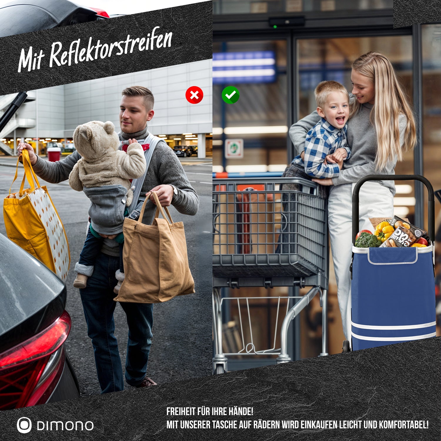 3in1 Klappbarer Einkaufstrolley, Transportwagen inkl. Kühlfach