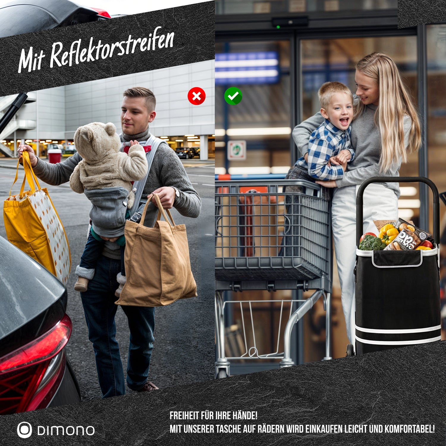 3in1 Klappbarer Einkaufstrolley, Transportwagen inkl. Kühlfach