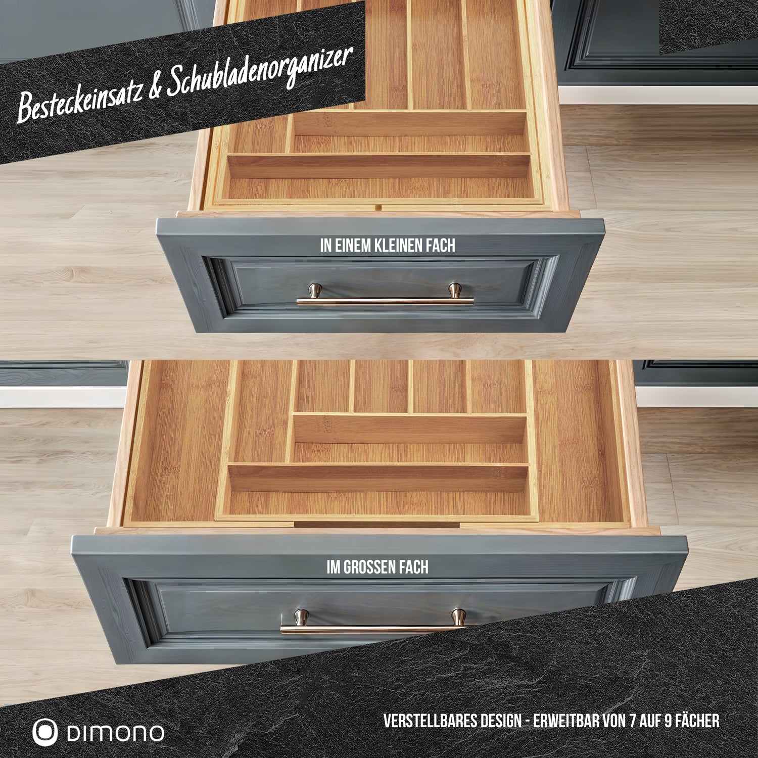 Holz Besteckeinsatz - Schubladeneinsatz Besteckkasten aus Bambus