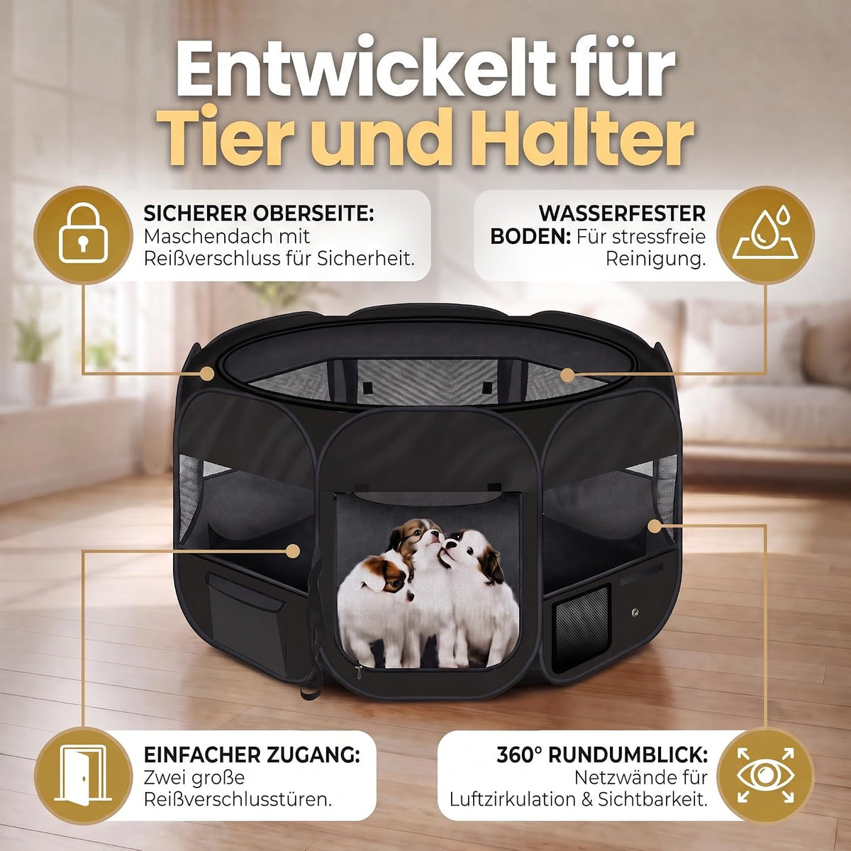 XXL Welpenlaufstall - Faltbares Hundegehege für Innen & Außen