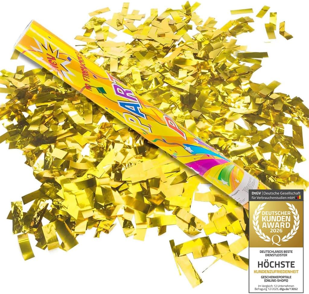 Konfettikanone XXL 60cm Gold Metallic - Party-Shooter für Events