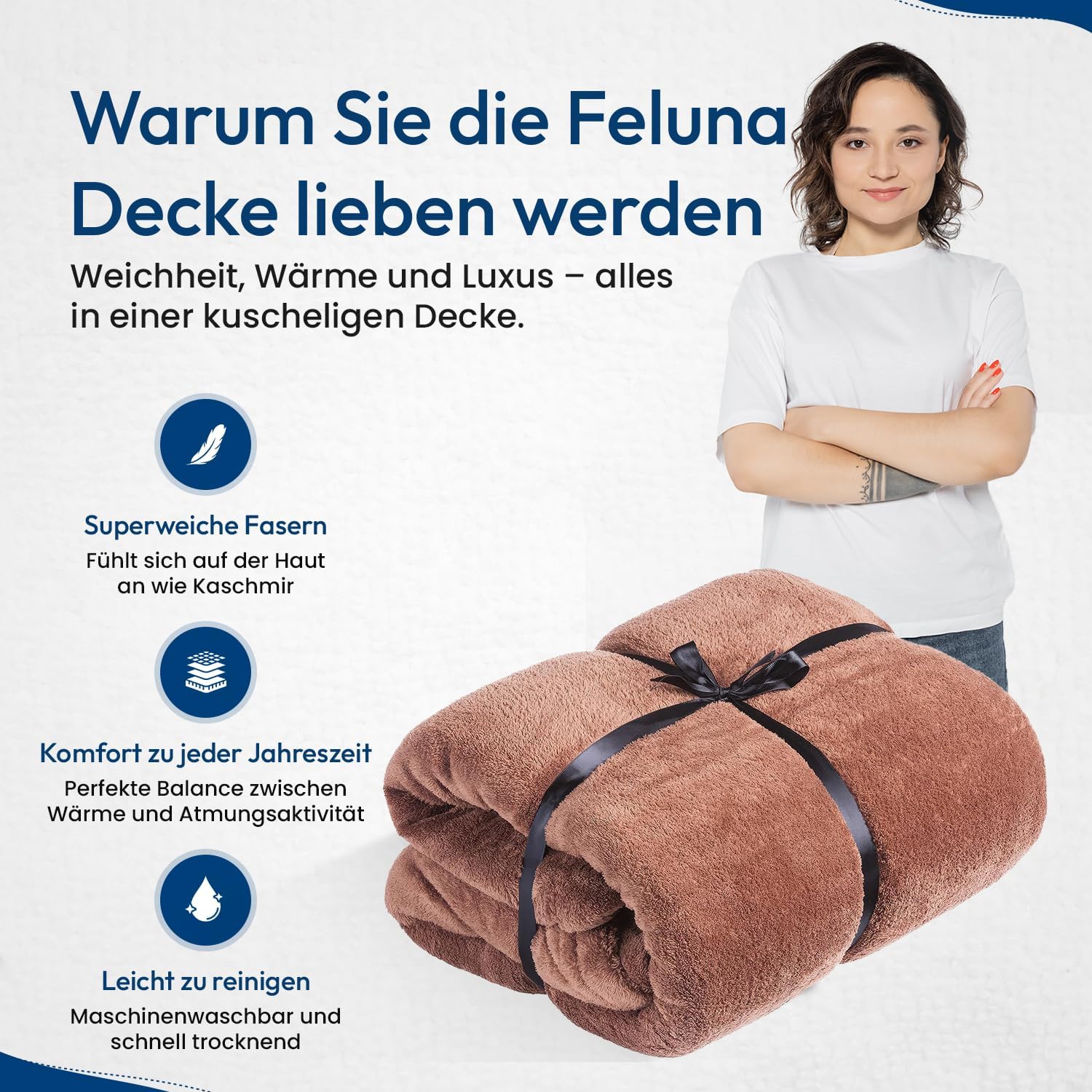 Feluna XXL Kuscheldecke 220x200 cm – Kuschelweiche Wohndecke Grau