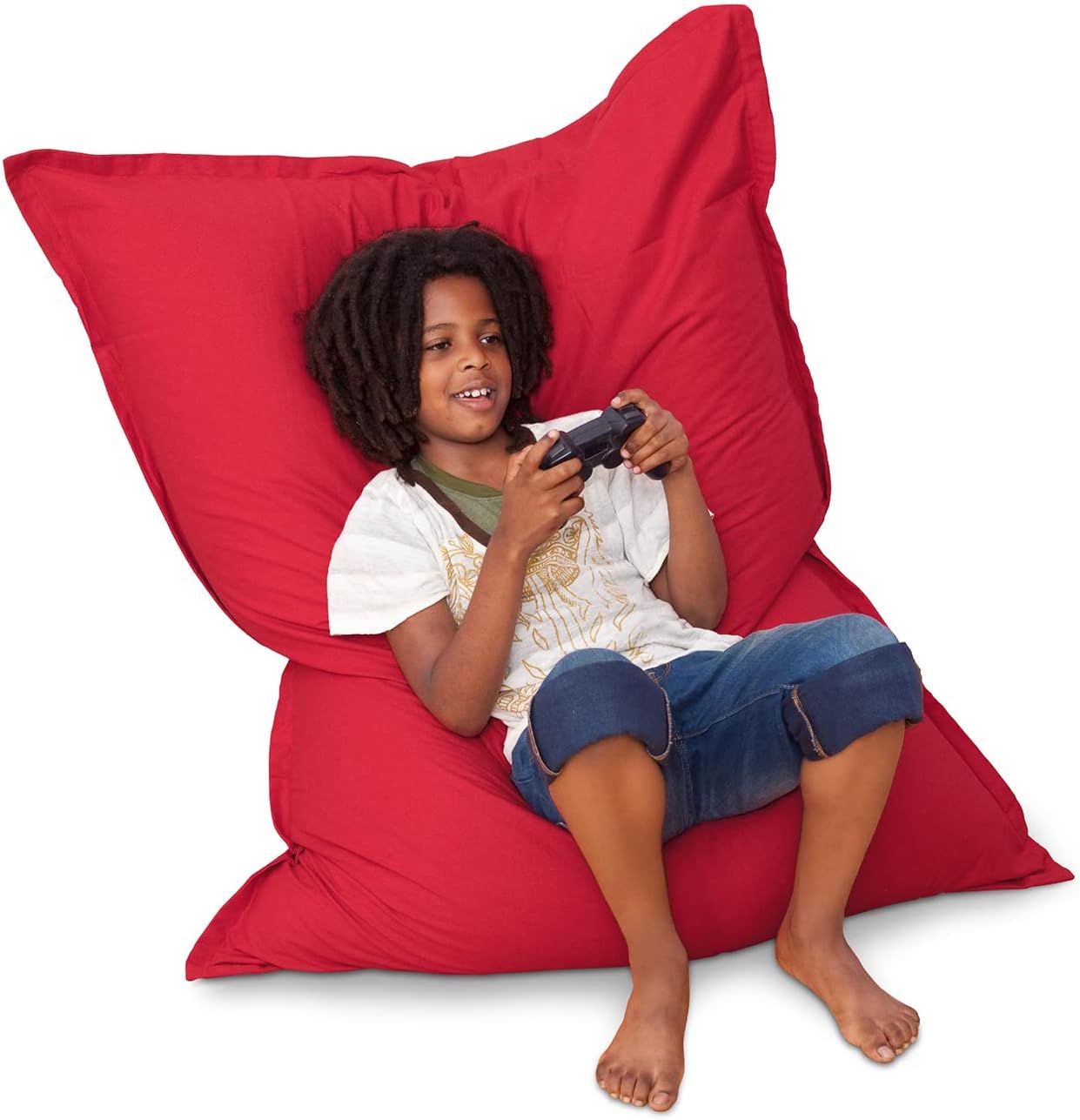 SMOOTHY Sitzsack Junior - XXL Kindersitzkissen Baumwolle - Feuer-Rot