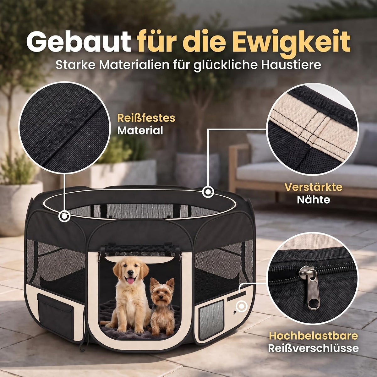 XXL Welpenlaufstall - Faltbares Hundegehege für Innen & Außen