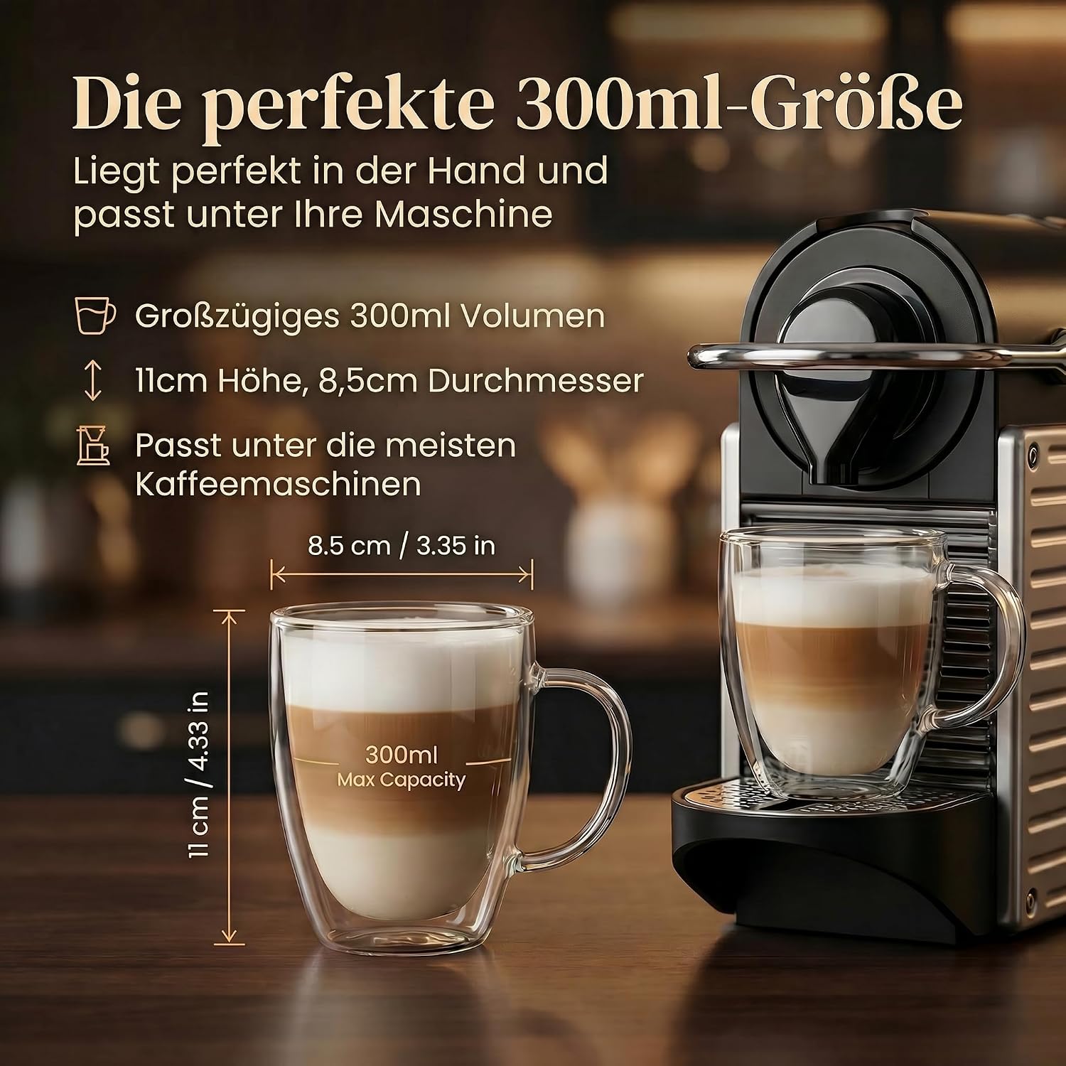 Doppelwandige Thermo-Tasse aus Glas 300ml - Hitzebeständig