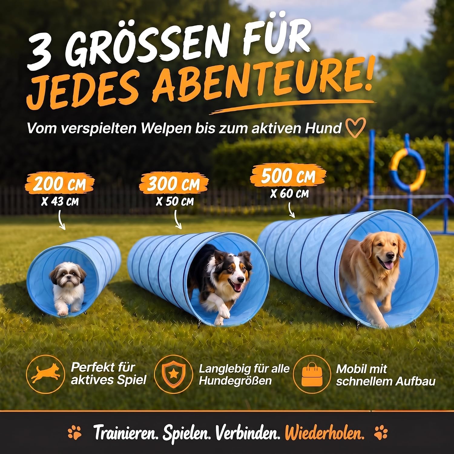 Agility Hundetunnel 200cm - Robuster & Faltbarer Spieltunnel für Hunde