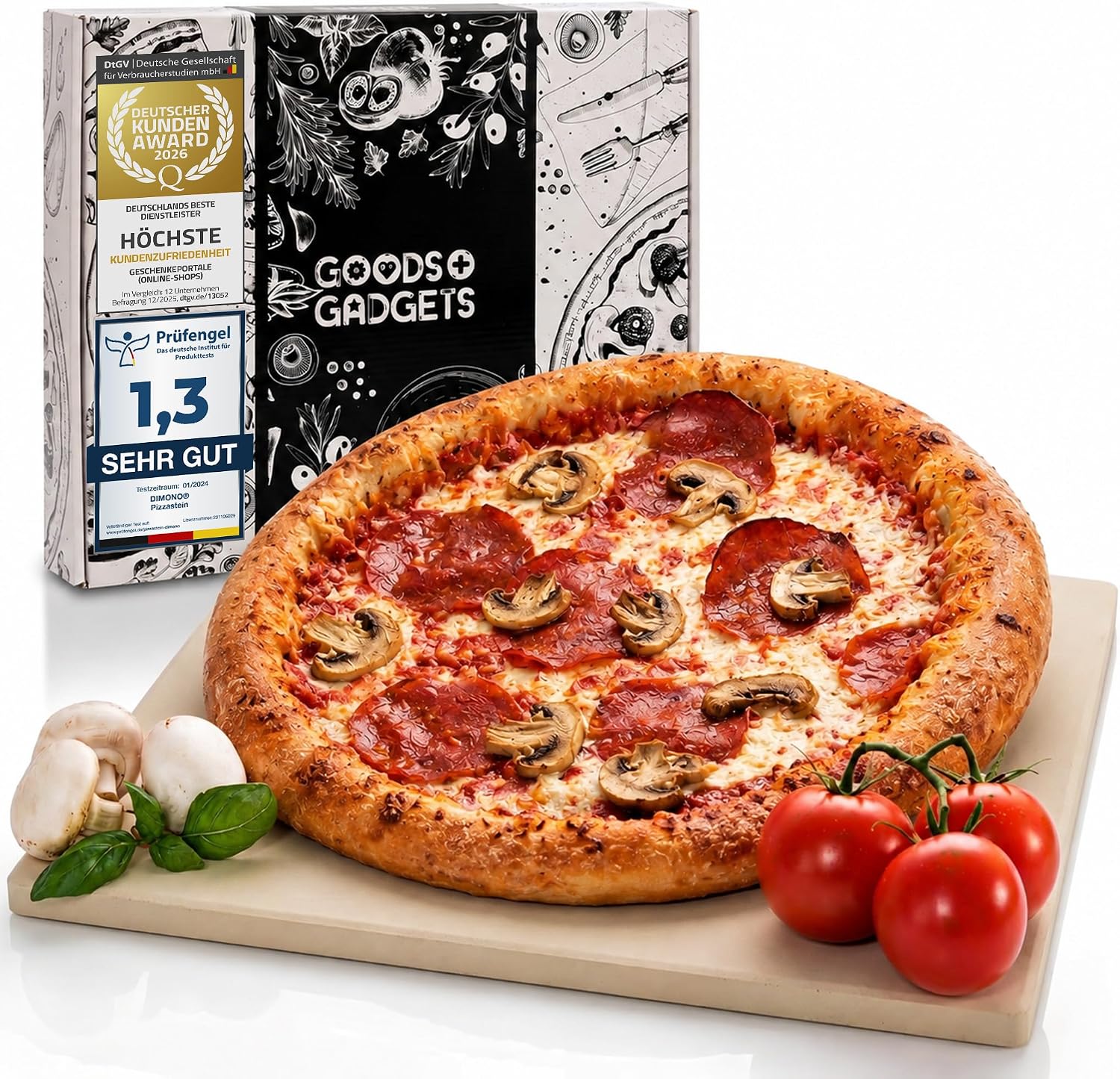 Pizzastein Set 38x30 cm aus Cordierit inkl. Pizzaschieber