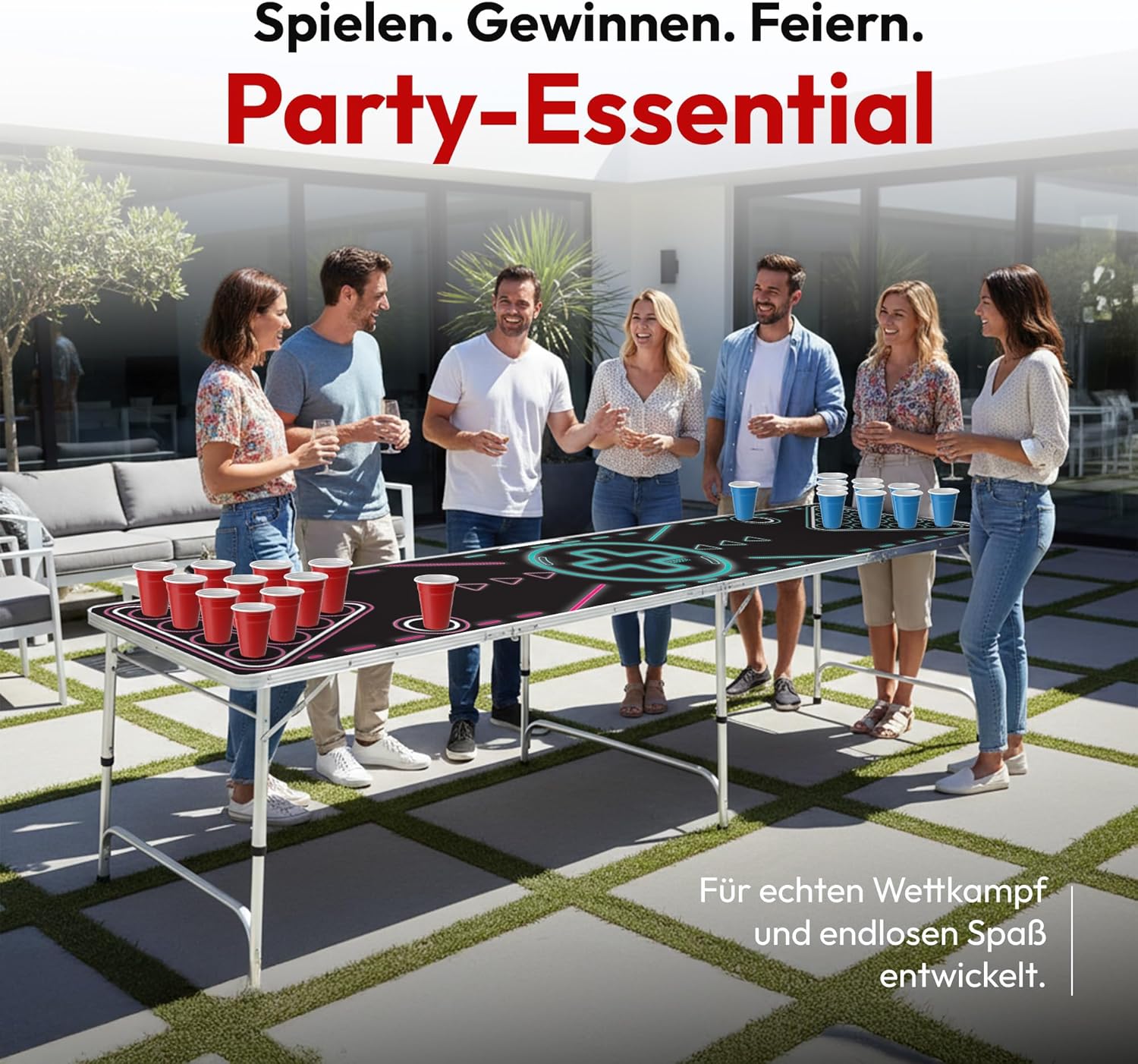 Klappbarer Beer Pong Tisch - Höhenverstellbar & Wasserabweisend