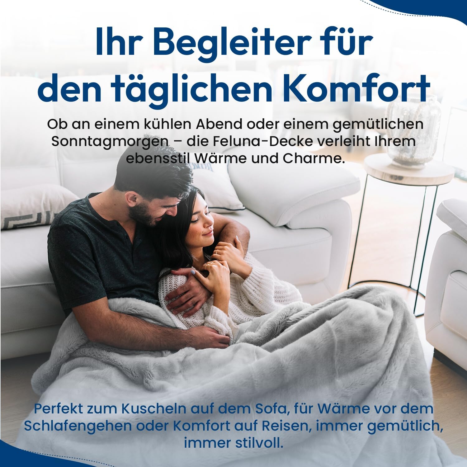 Feluna XXL Kuscheldecke 220x200 cm – Kuschelweiche Wohndecke Grau