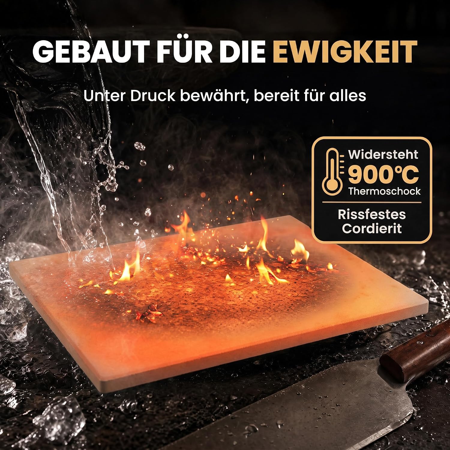Pizzastein Set 38x30 cm aus Cordierit inkl. Pizzaschieber