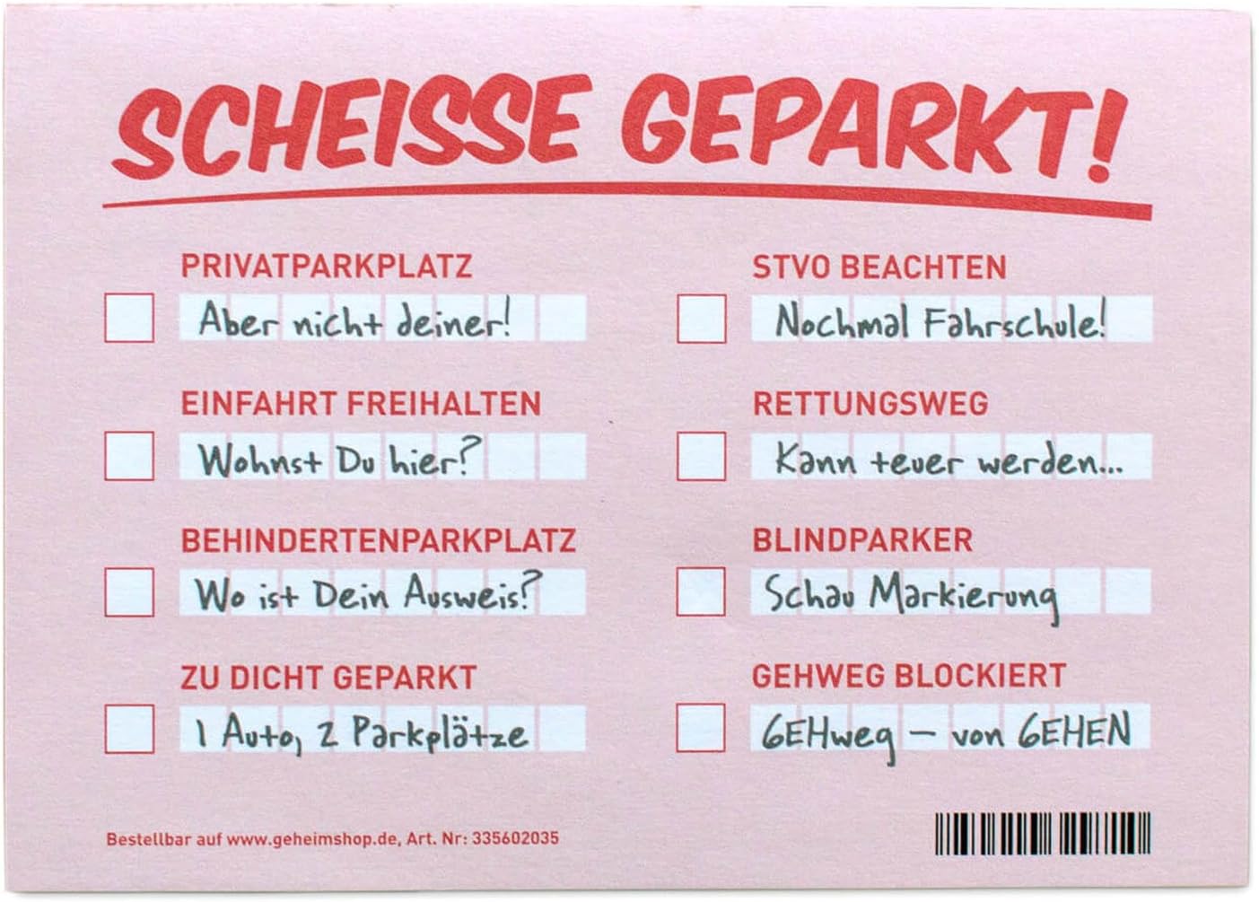 Fake Strafzettel - Scheiße geparkt Notizzettel für Falschparker
