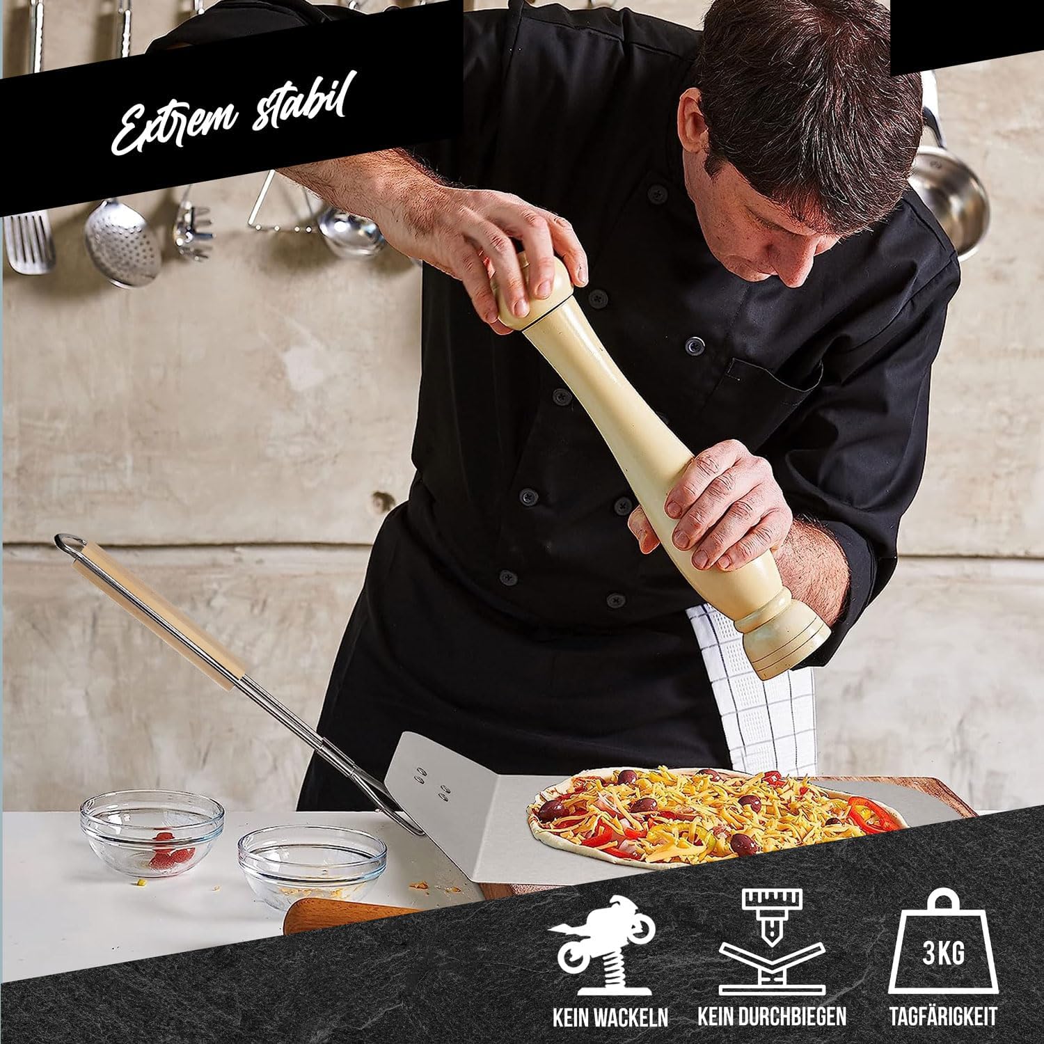 Klappbare Pizzaschaufel mit Holzgriff & Aluminium-Schaufel
