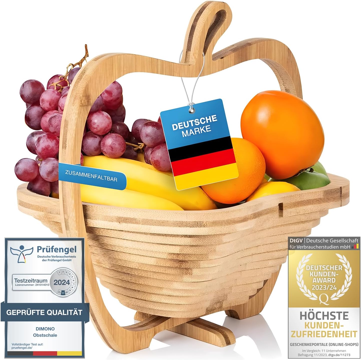 Faltbarer Bambus-Obstkorb im Apfel-Design 3-in-1