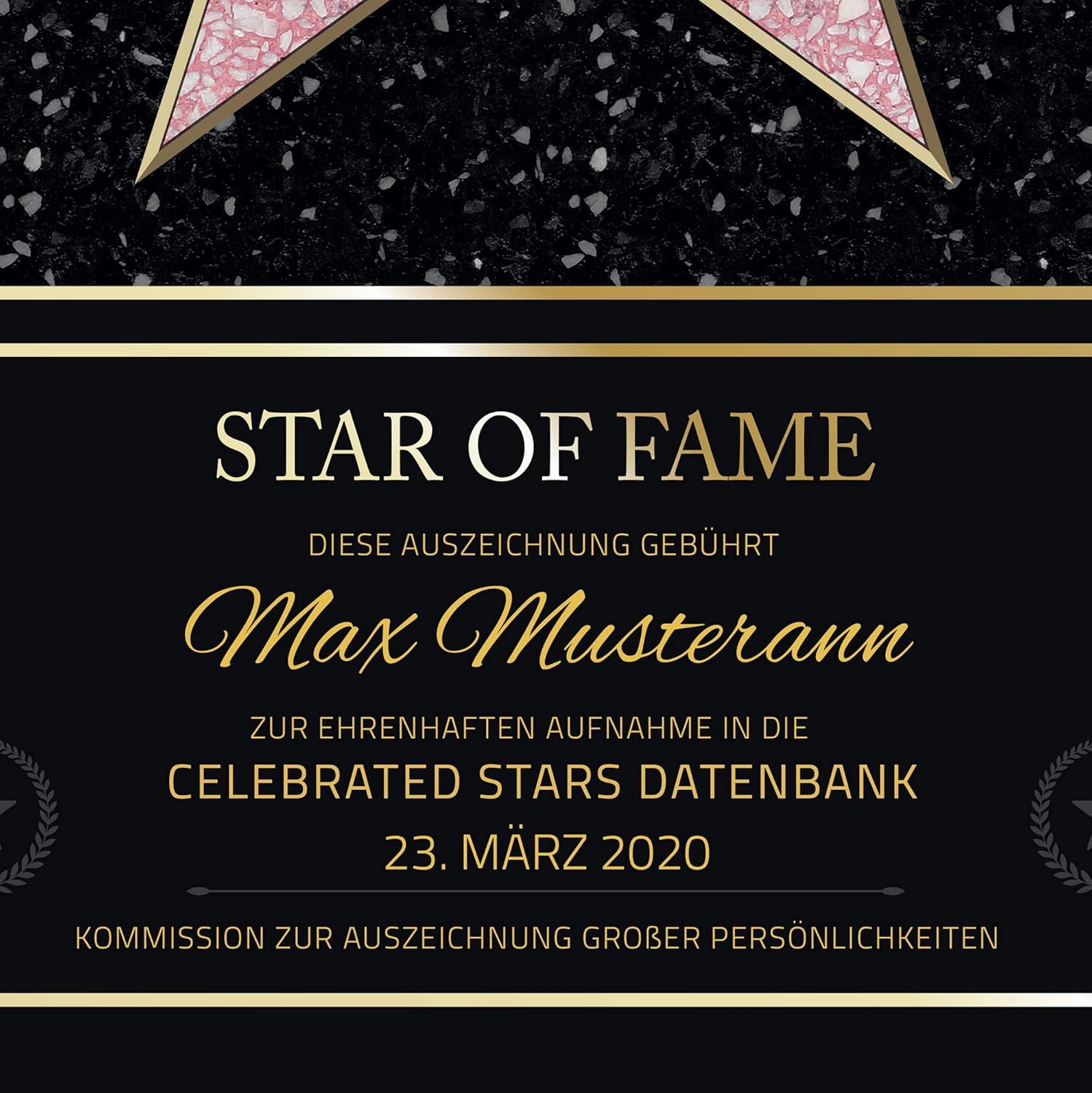 Personalisierte Hollywood Star Urkunde mit Holzrahmen – DIN A4