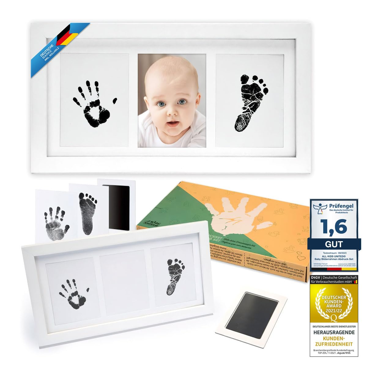 Baby Abdruckset mit Bilderrahmen - Holz-Rahmen für Hand & Fuß