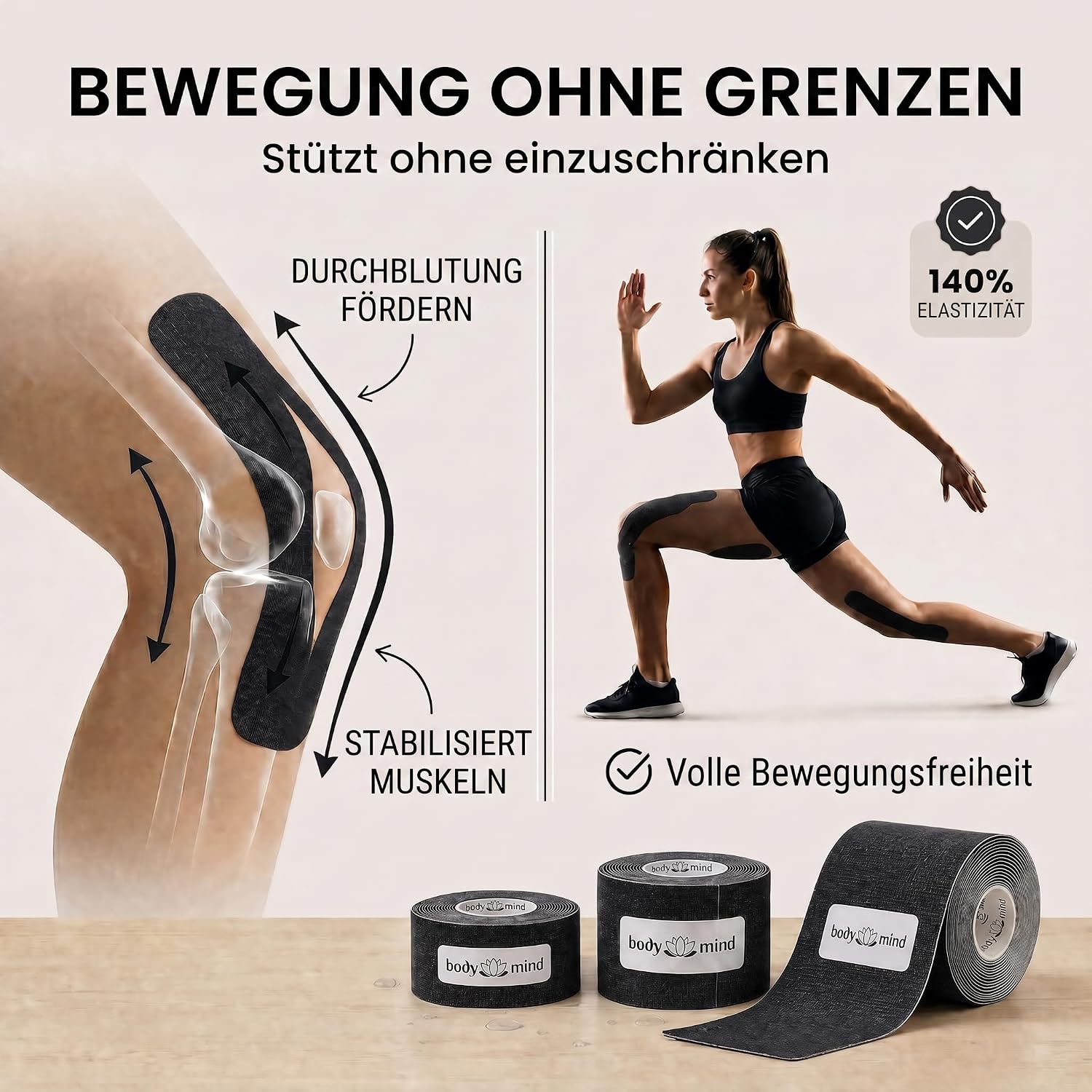 Kinesiologie-Tape 5cm x 5m – Elastisches Physio-Sporttape