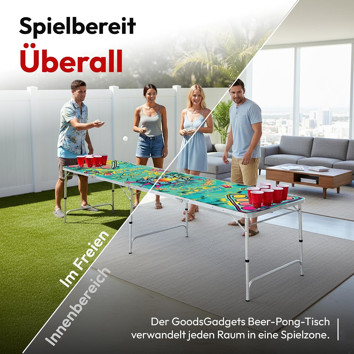 Klappbarer Beer Pong Tisch - Höhenverstellbar & Wasserabweisend