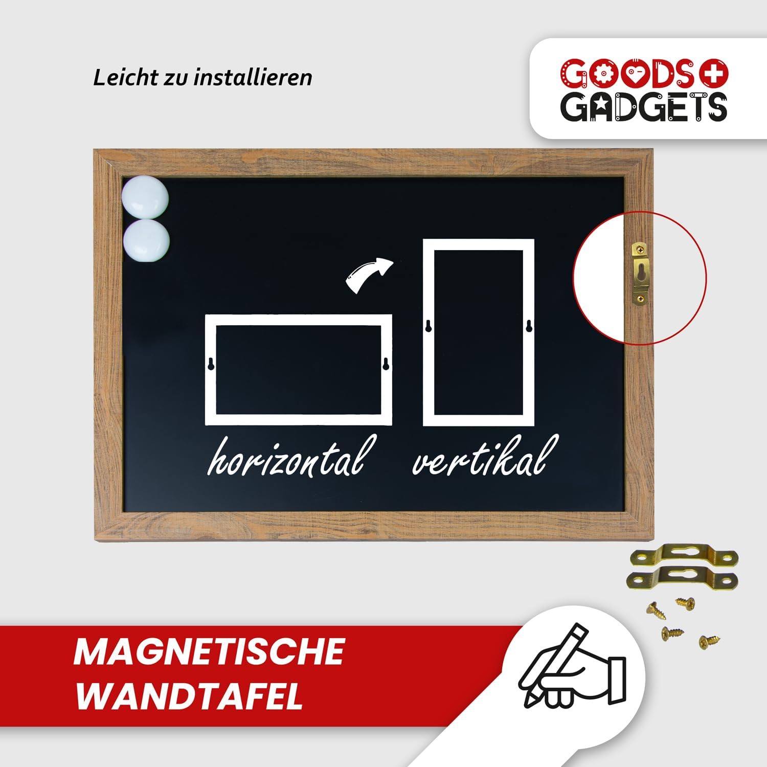 Magnetische Kreidetafel mit Holzrahmen – 26 x 35 cm – Wandtafel