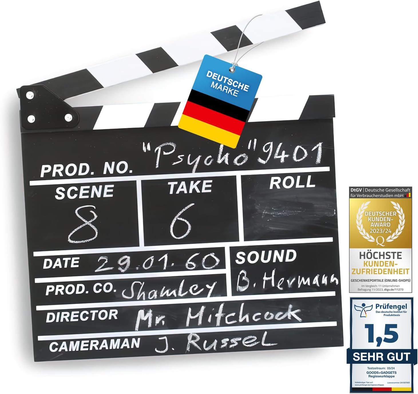 Filmklappe aus Holz - Regieklappe für Filmfans - 30x27 cm