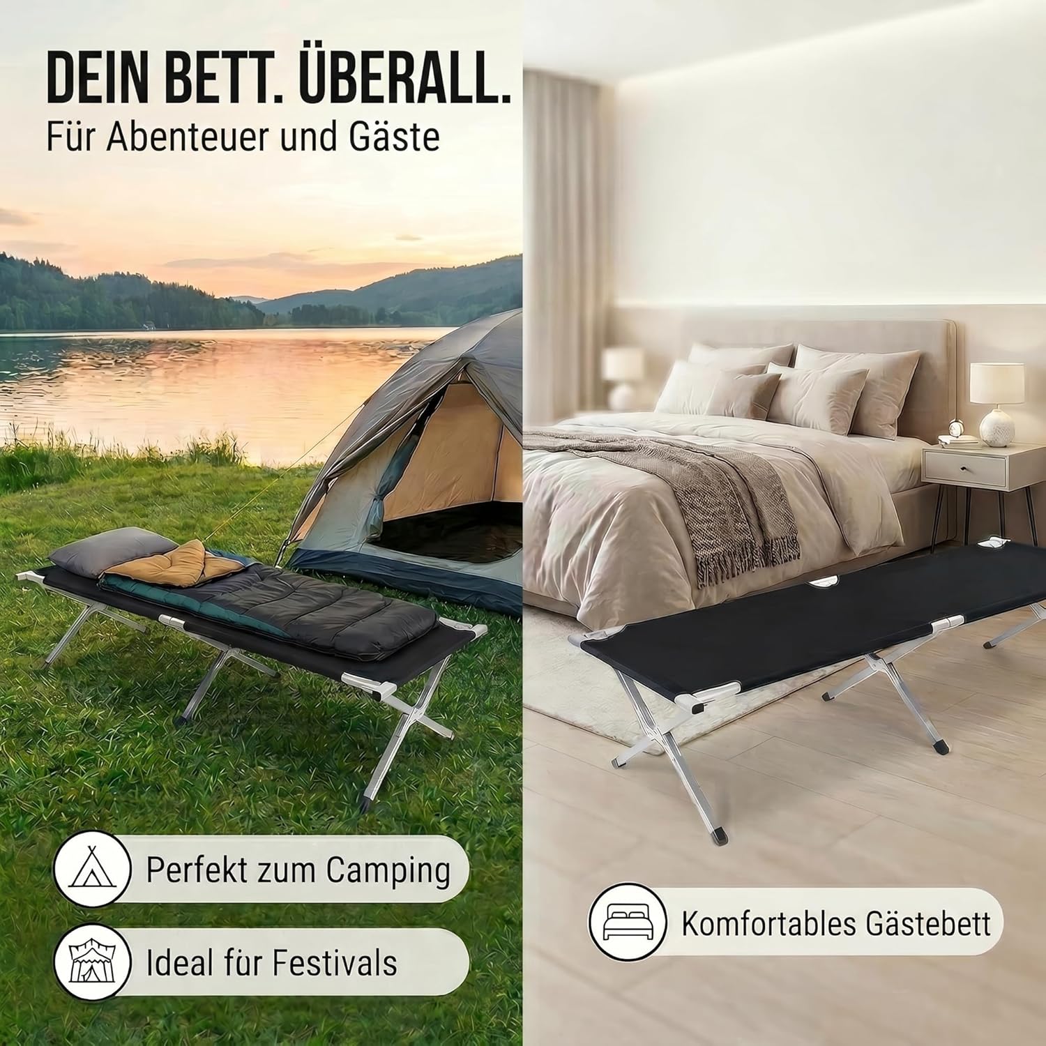 Faltbares Army Feldbett aus Aluminium - Stabiles Campingbett