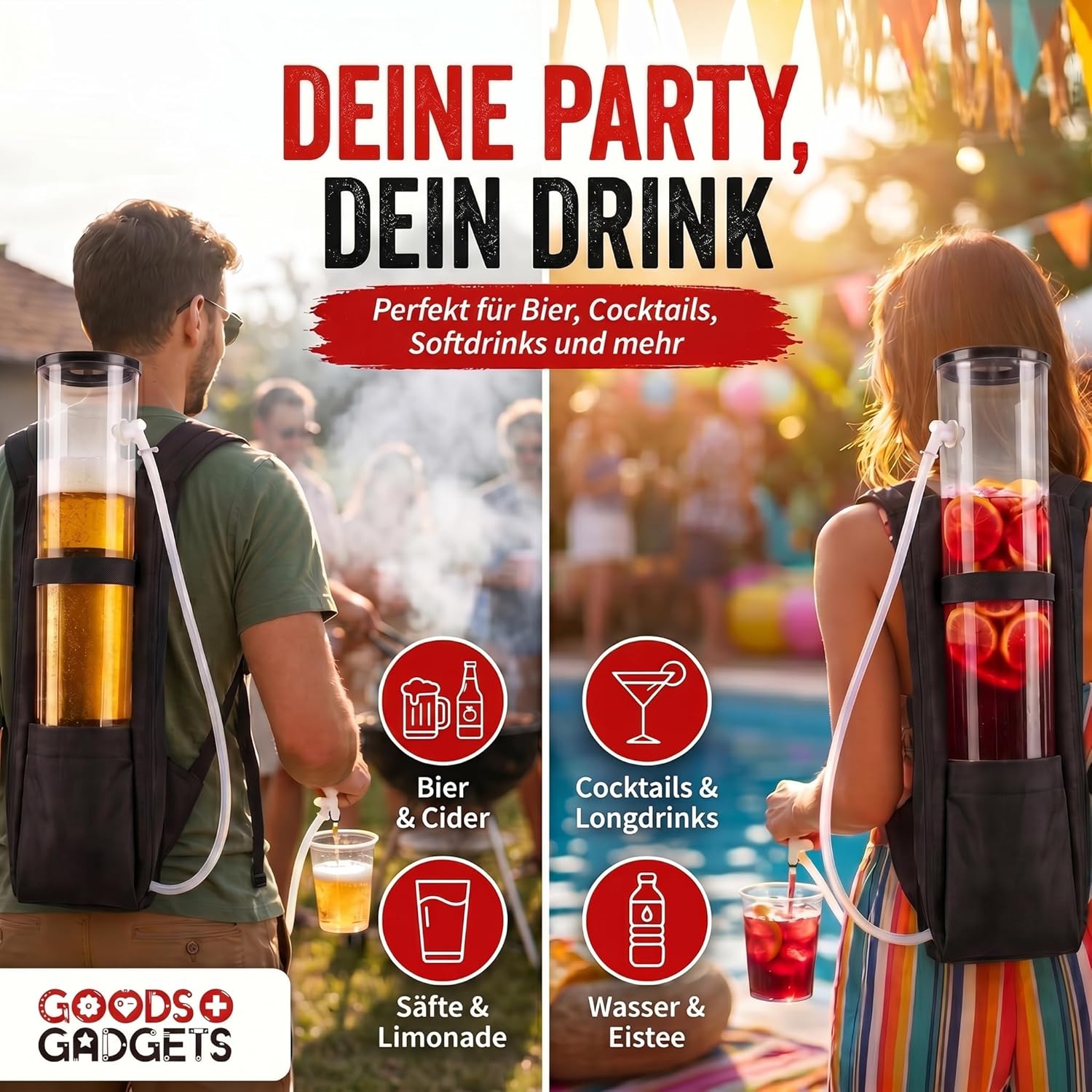 Bier-Rucksack mit Zapfsystem - 3 Liter Getränke-Rucksack für Partys