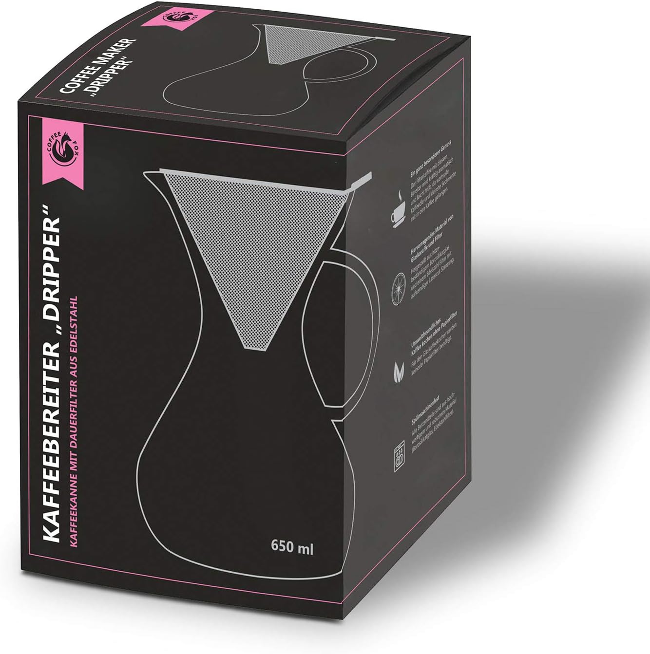 Coffee Fox Cold Brew Kaffeezubereiter - 650ml Glas & Edelstahlfilter