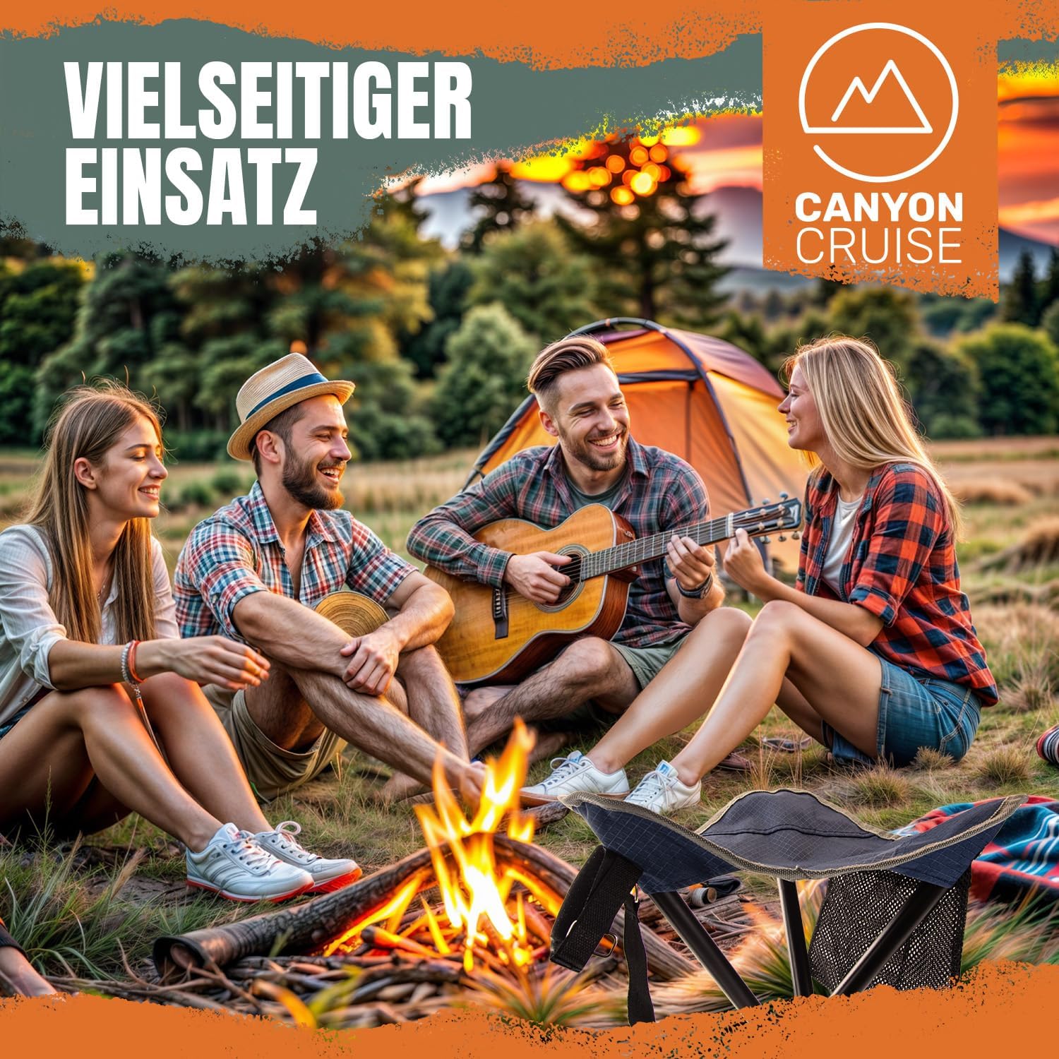 Camping-Hocker – Klappbarer Dreibeinhocker für Festivals & Outdoor