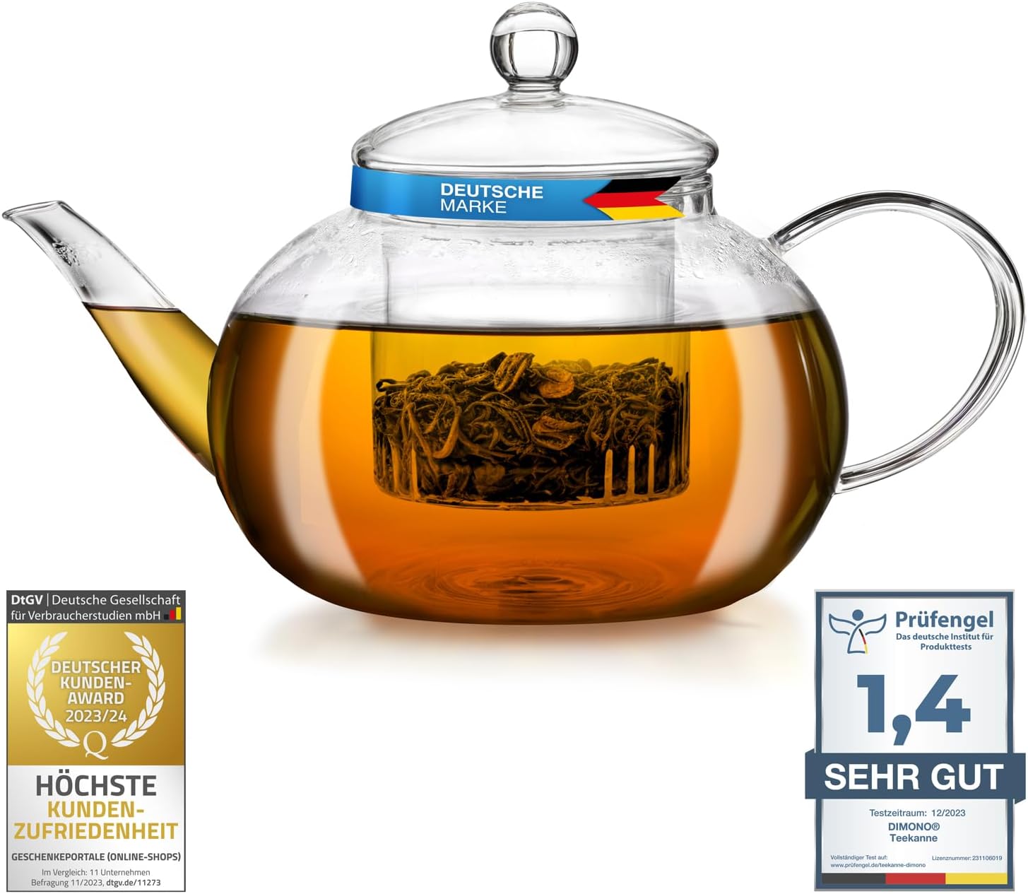 1,5L Teekanne aus Borosilikatglas - Teezubereiter mit Glasfilter