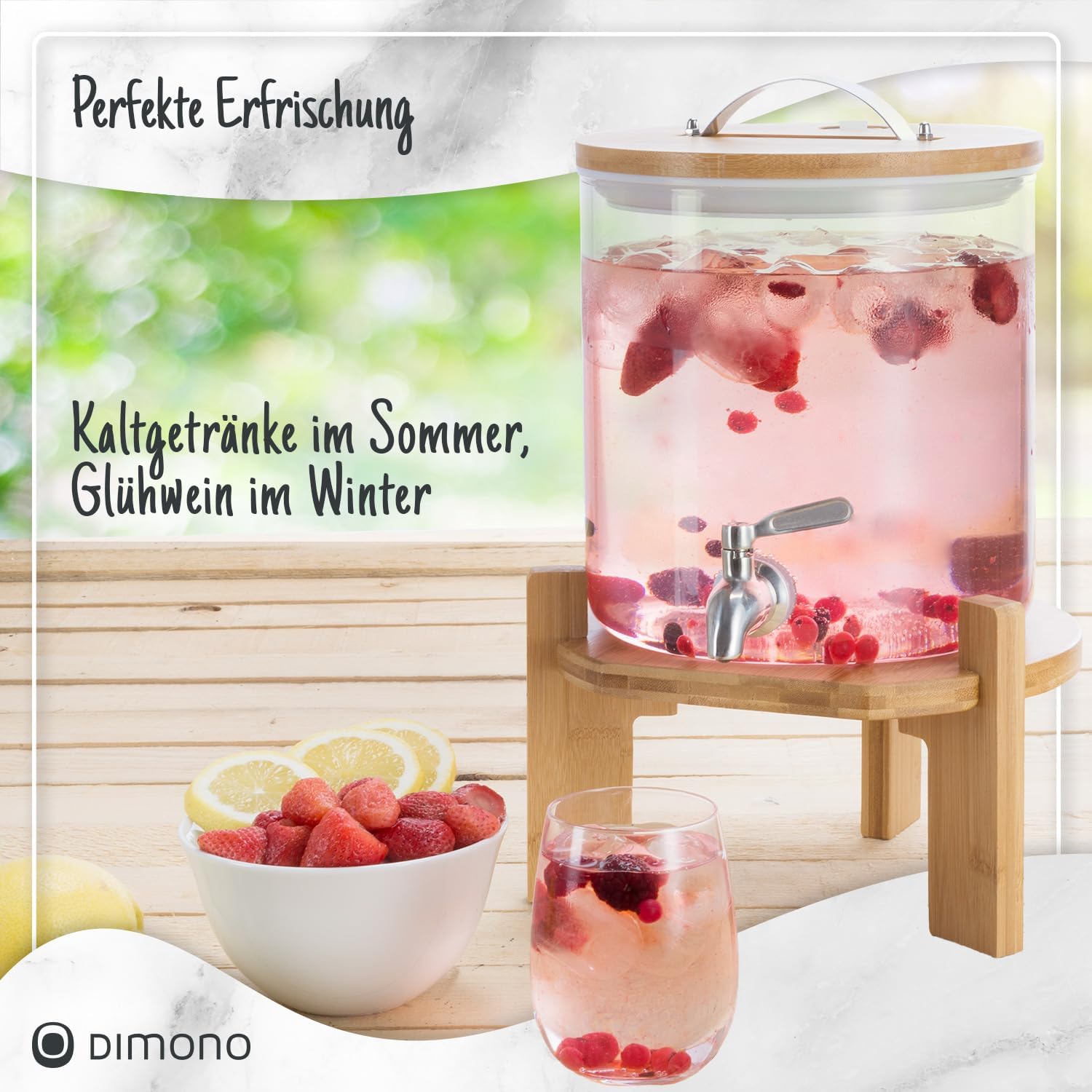 Designer Getränkespender mit Zapfhahn & Bambusgestell 5L & 8L