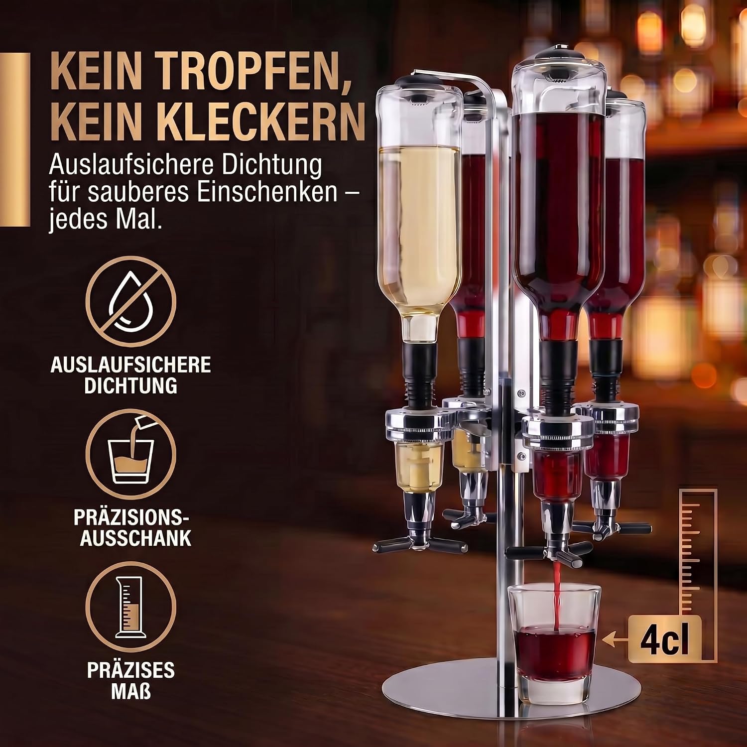 4-fach Wand-Spirituosenspender - Hochwertiger Bar-Butler & Portionierer