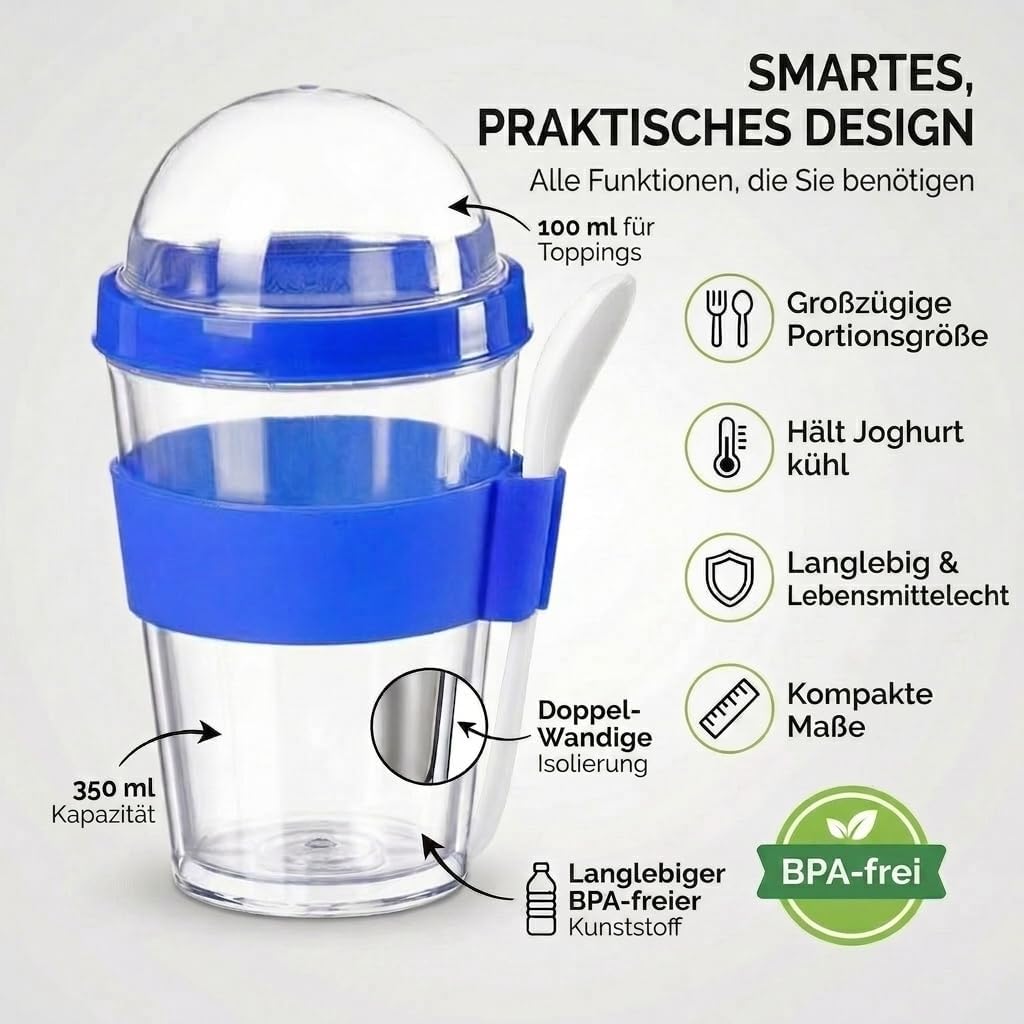 Joghurt- & Müsli-Becher für Unterwegs - 2-in-1 Müsli 2 go Becher Blau