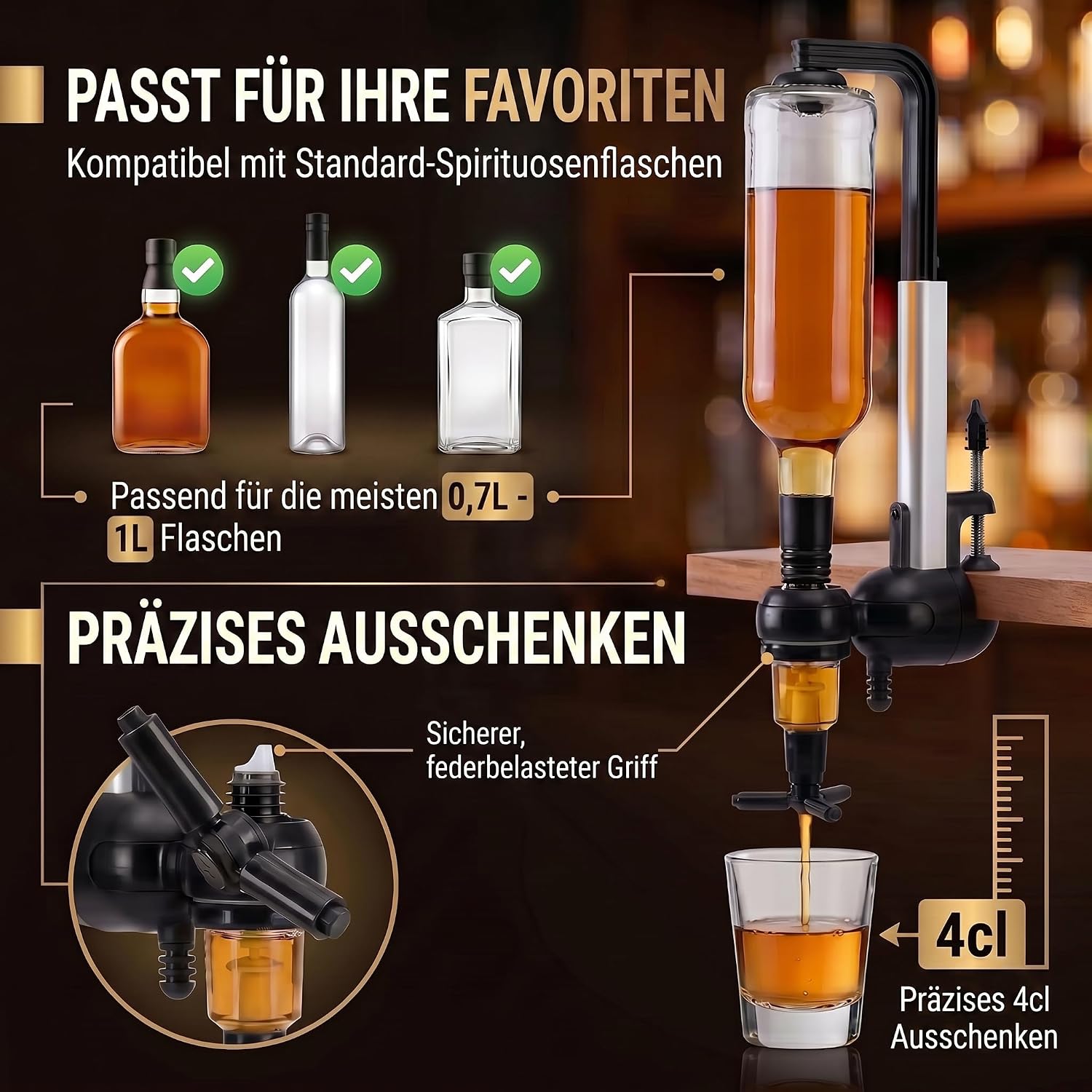 Bar-Butler Spirituosenspender 4cl – Stabile 1-fach Flaschenhalterung