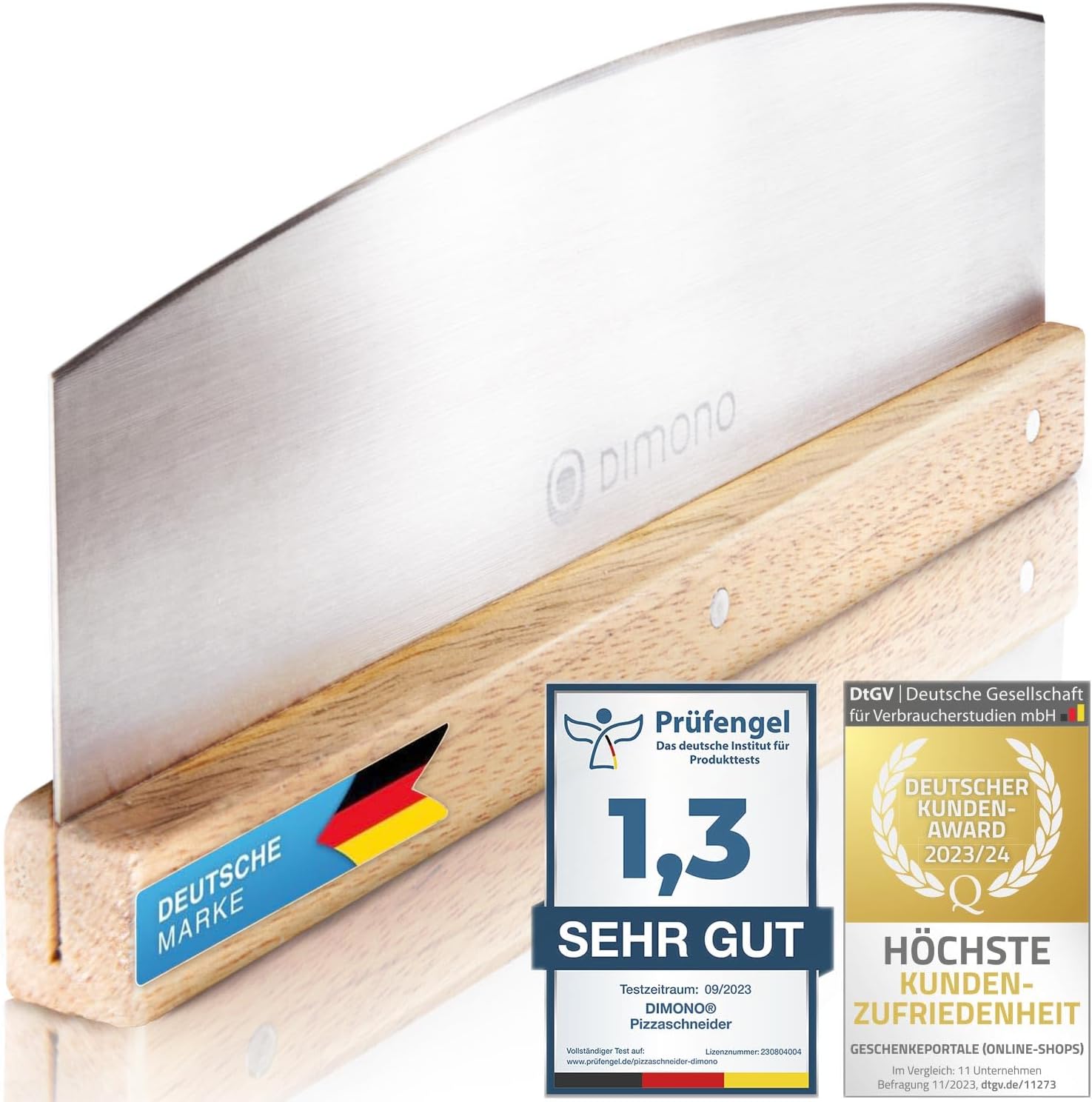 Profi Pizzaschneider Deluxe - 35 cm Wiegemesser Edelstahl & Holz