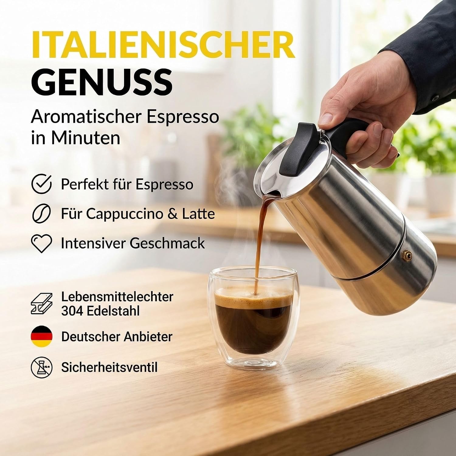 Coffee Fox Espressokocher Edelstahl – 4 Tassen Induktionskanne