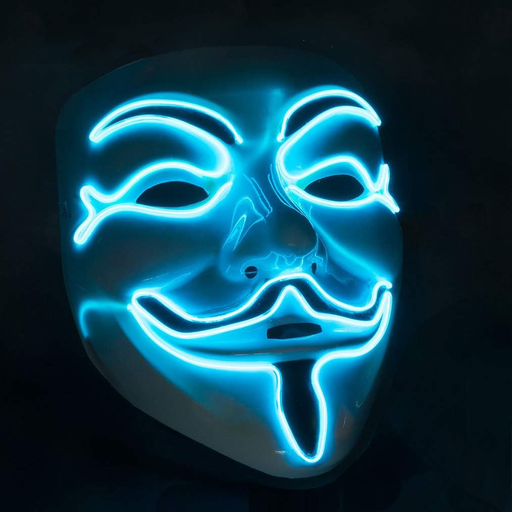 LED Anonymous Maske - Leuchtende Guy Fawkes V für Vendetta Maske
