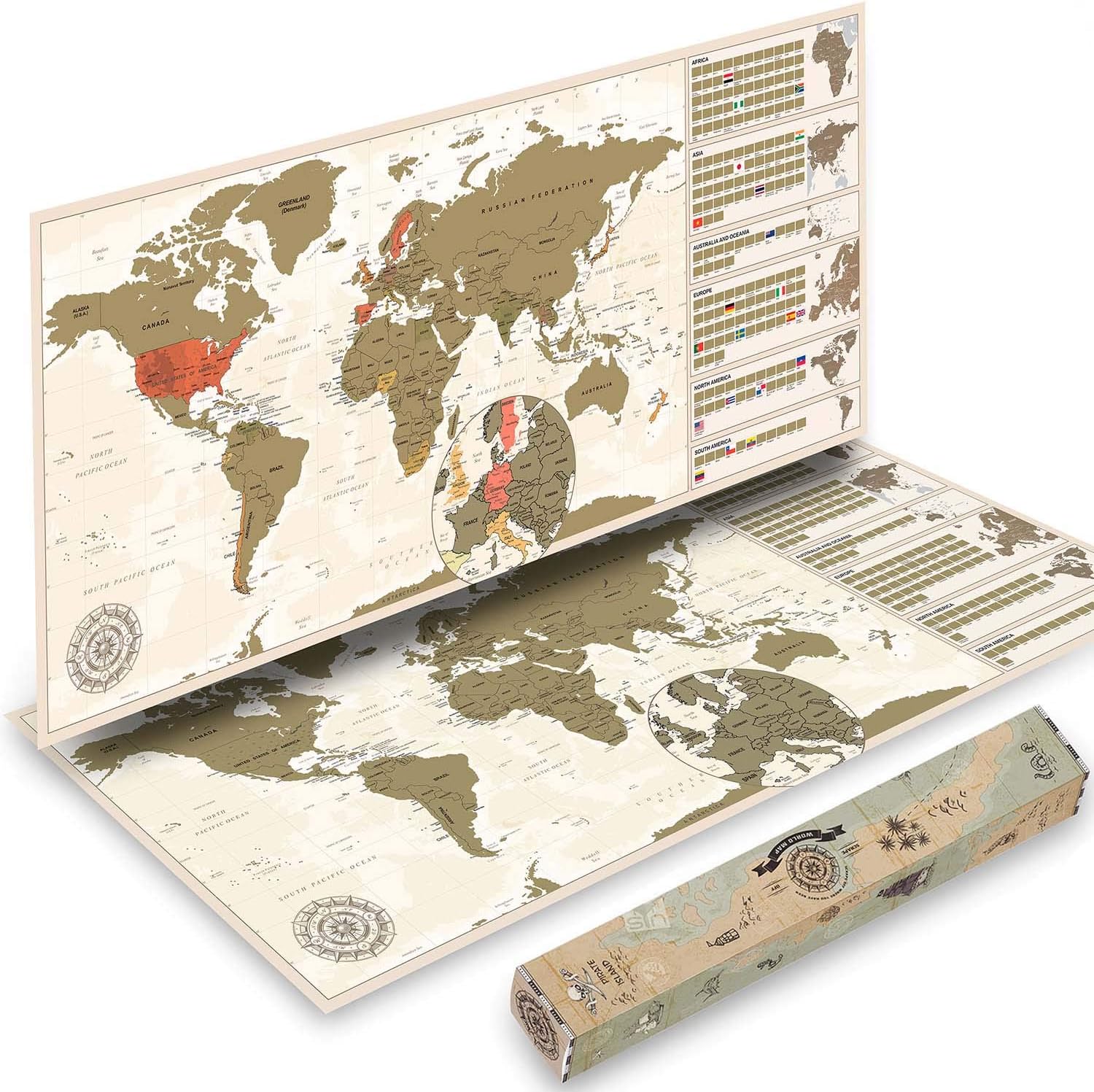 Weltkarte zum Rubbeln im Antik-Stil – Scratch-Off World Map