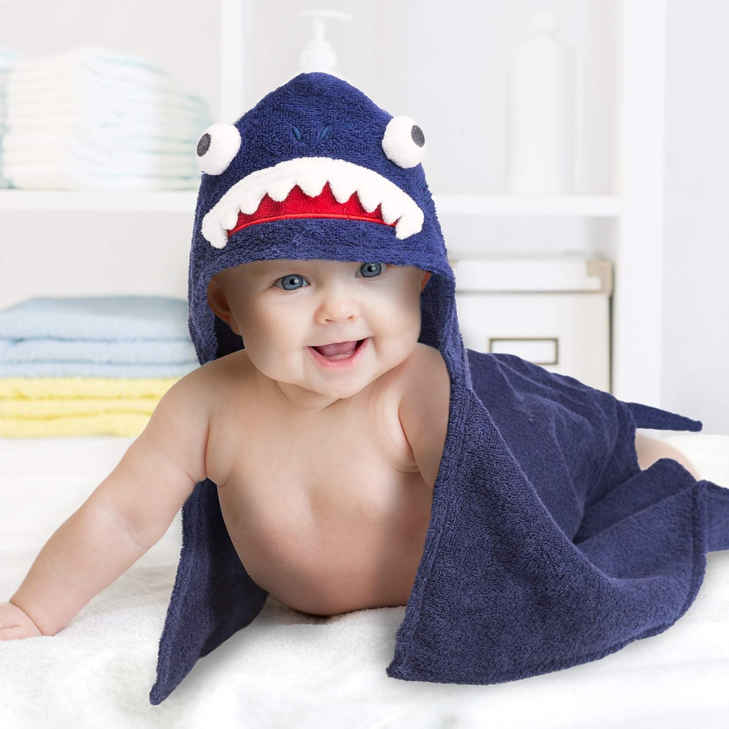 Baby Kapuzenhandtuch Haifisch - 100% Baumwolle Badetuch für Babys