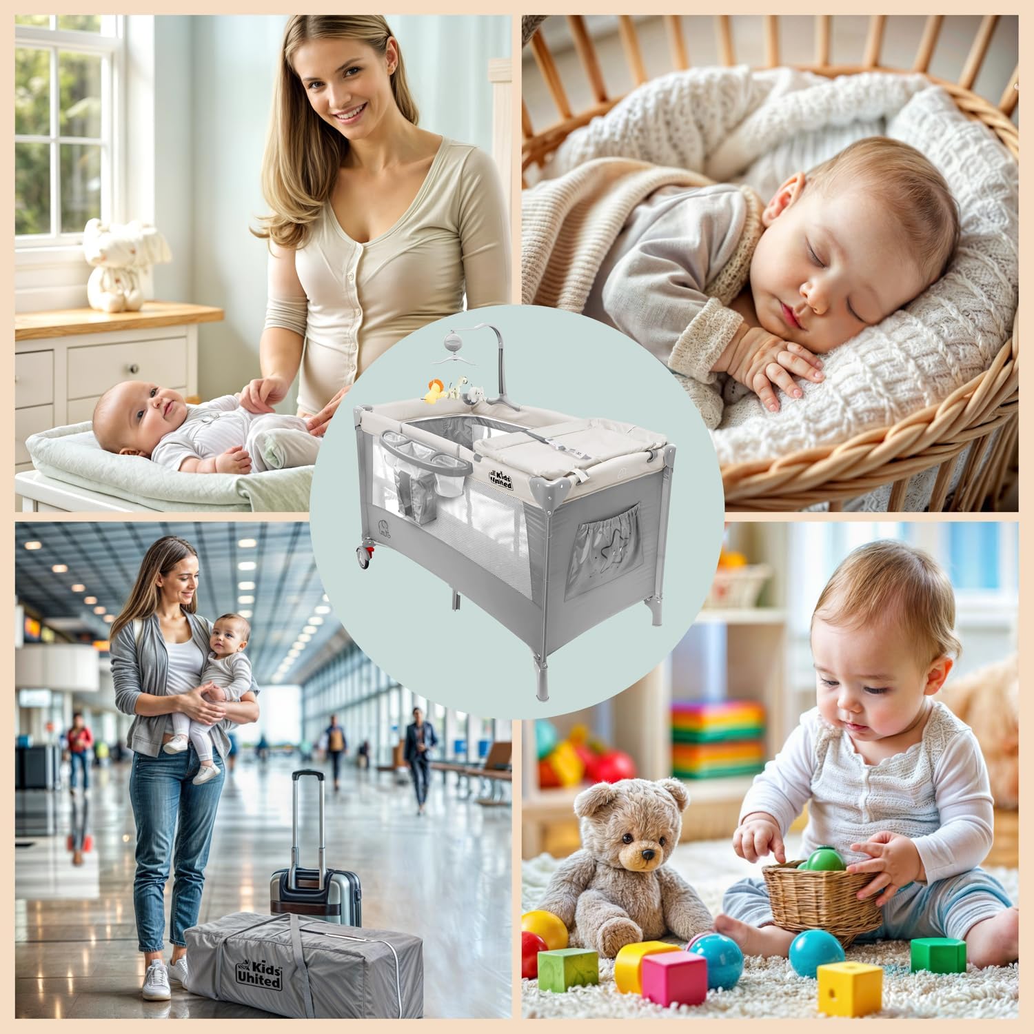 Baby Reisebett mit Wickelauflage & Mobile - Faltbar & Kompakt