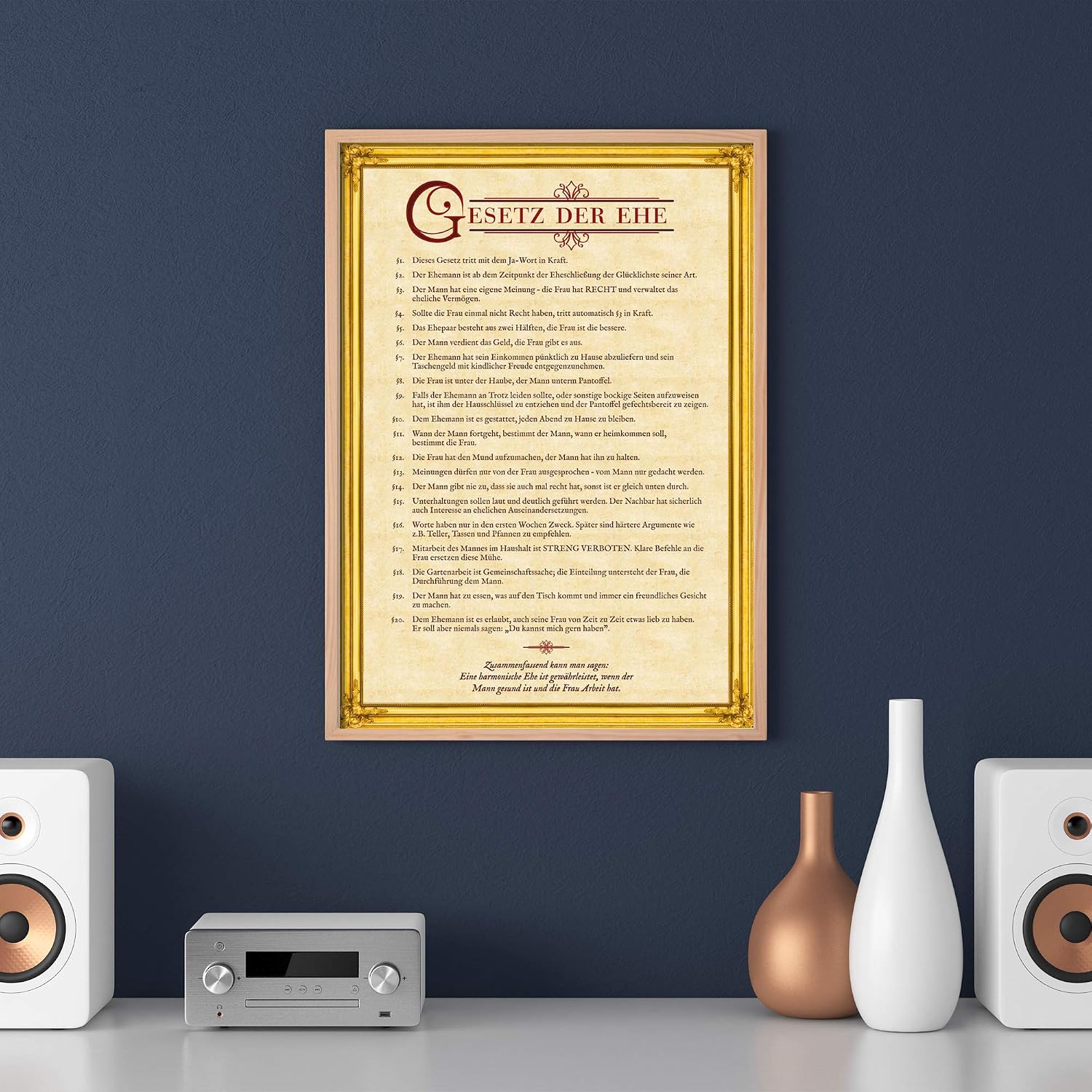 Ehegesetz Urkunde XXL Poster 60x40cm - Vintage Hochzeitsgeschenk