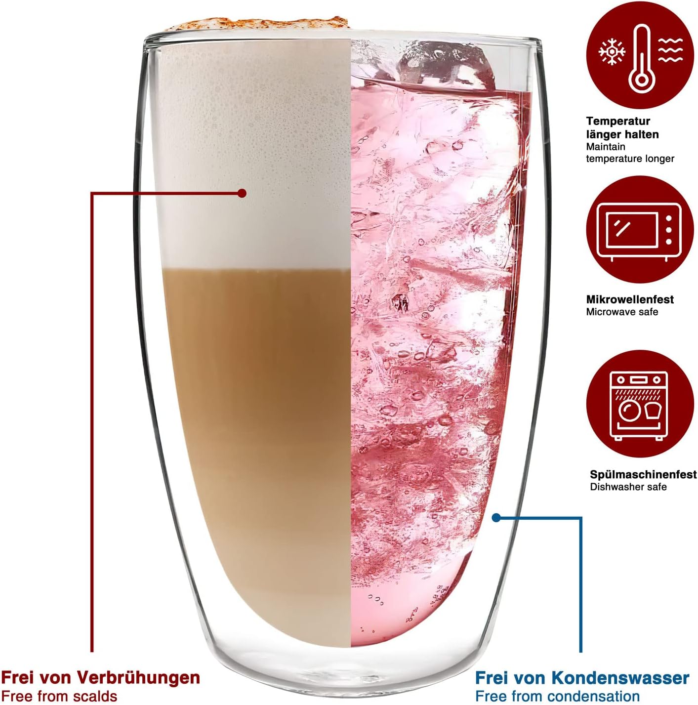 Dimono Thermo-Longdrinkglas 450ml - Doppelwandiges Isolierglas