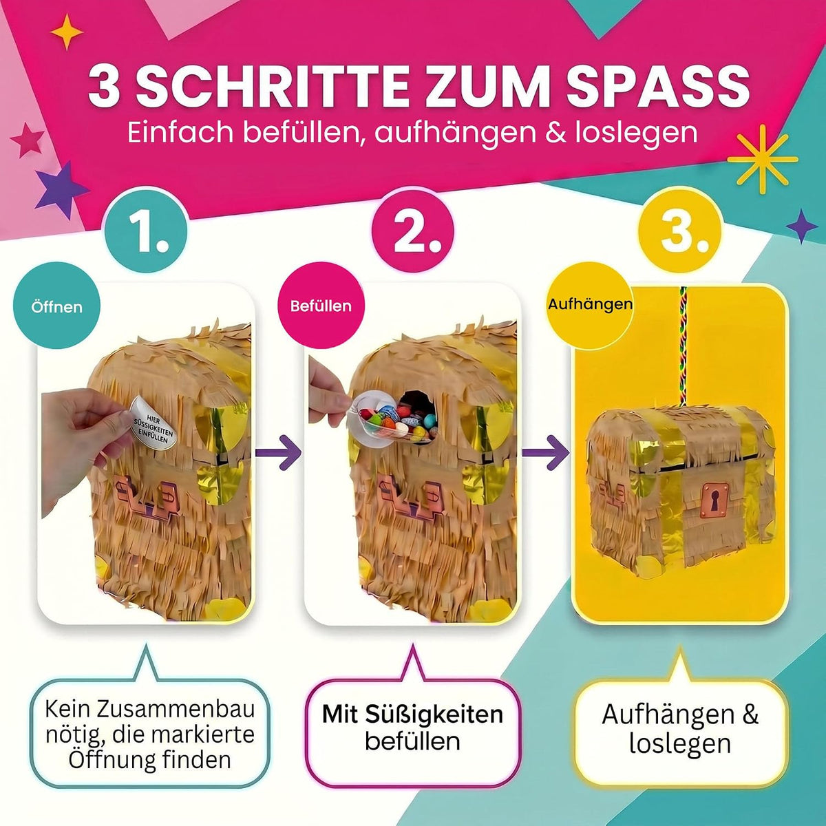 Schatzkiste Pinata - Stabile Schatztruhe Partydeko