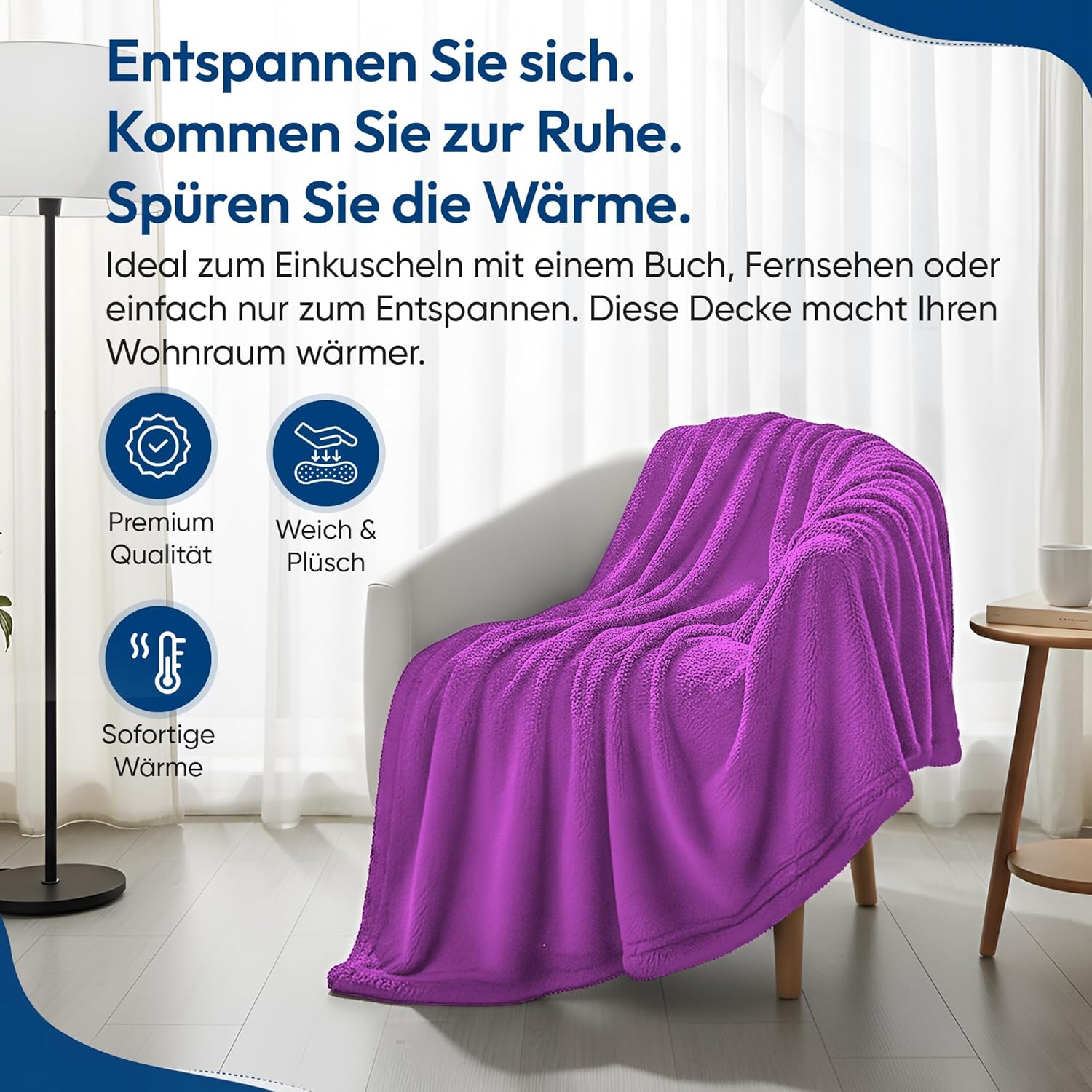 Feluna XXL Kuscheldecke 220x200 cm – Kuschelweiche Wohndecke Grau