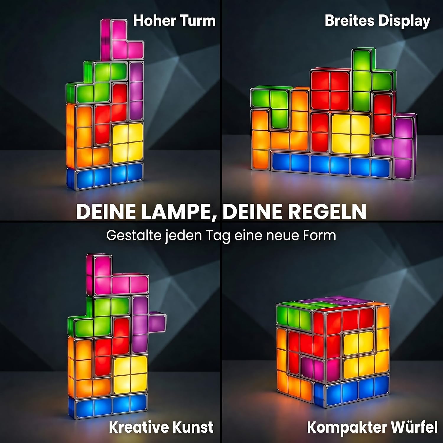 Tetris Lampe – Stapelbare 7-teilige LED-Tischleuchte für Gamer