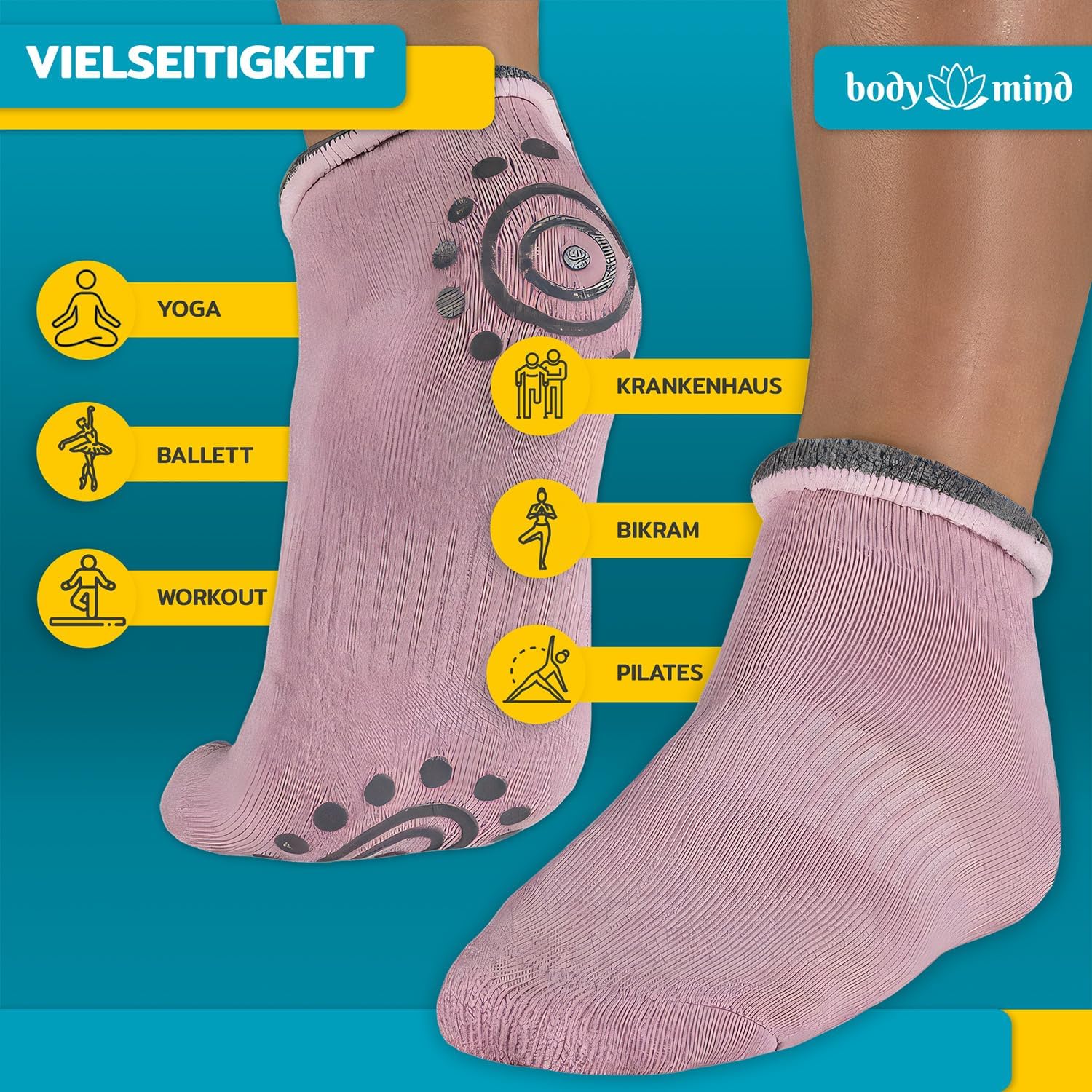 Yoga Socken 4er Pack - Rutschfeste Stoppersocken für Yoga & Pilates